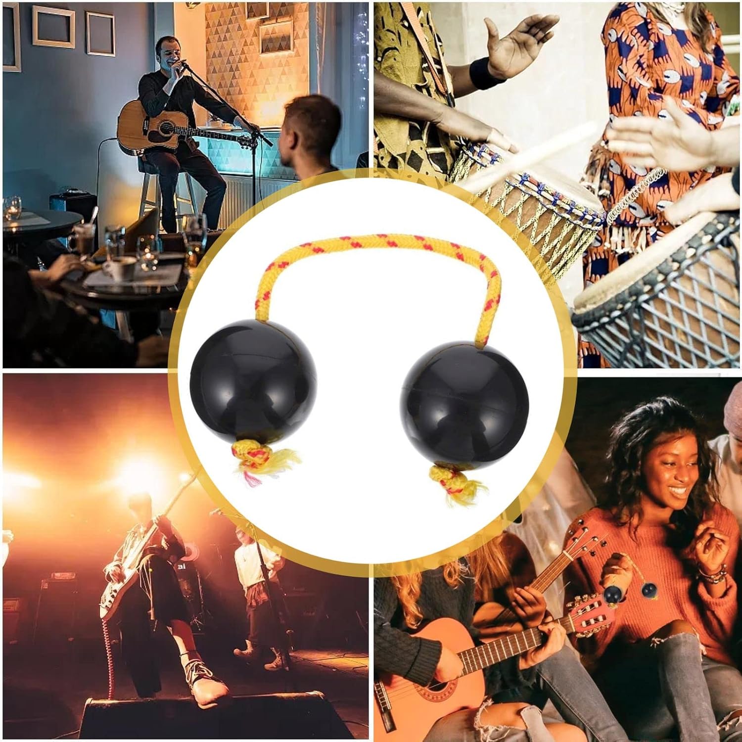 Aslatuas – Bola rítmica Kashaka instrumento, 2 pares de huevos de música Kashaka de ABS duradero con calabazas dobles, fácil de jugar para adultos y