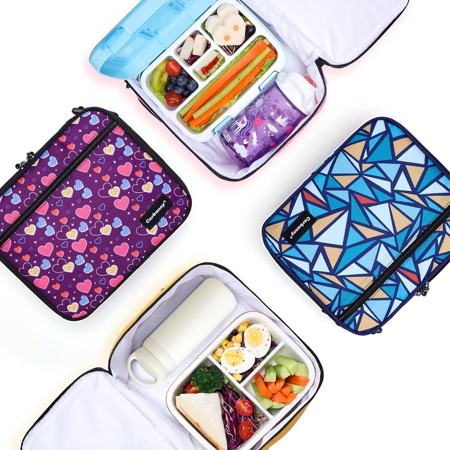 Cerbonny Bolsa de almuerzo congelable, Purple Love-P, unisex, poliéster, soporte para comidas, paquetes de gel que mantienen la comida fresca