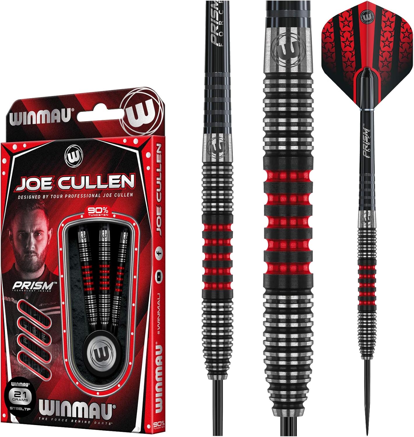 WINMAU Joe Cullen Special Edition Professional 90% Tungsten Darts Set with Flights and Stems (Shafts)