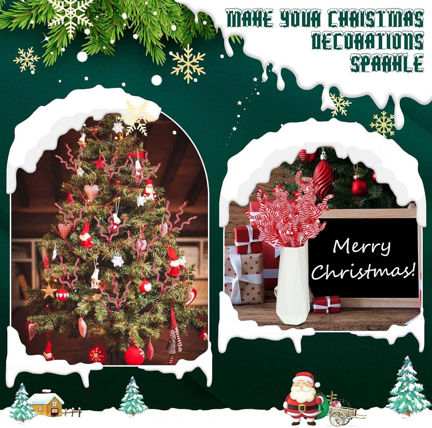 20 piezas de selecciones para árbol de Navidad, campanas de lana, recogida rizada de 14 pulgadas, decoración de árbol de Navidad, dulces, adornos de