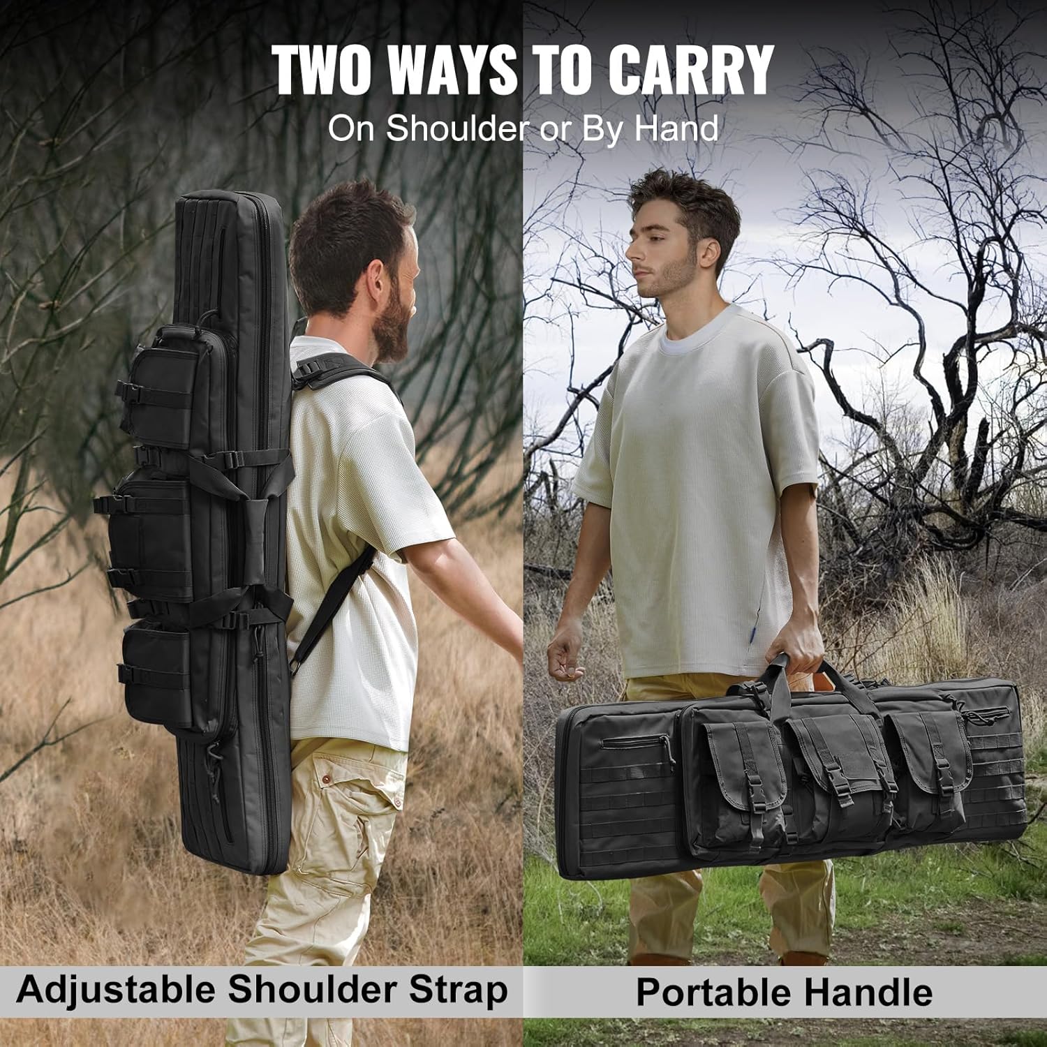 VEVOR Bolsa para rifles, bolsa táctica doble larga para pistola de 36 pulgadas, funda suave para rifle con cremallera con bloqueo, asa portátil y