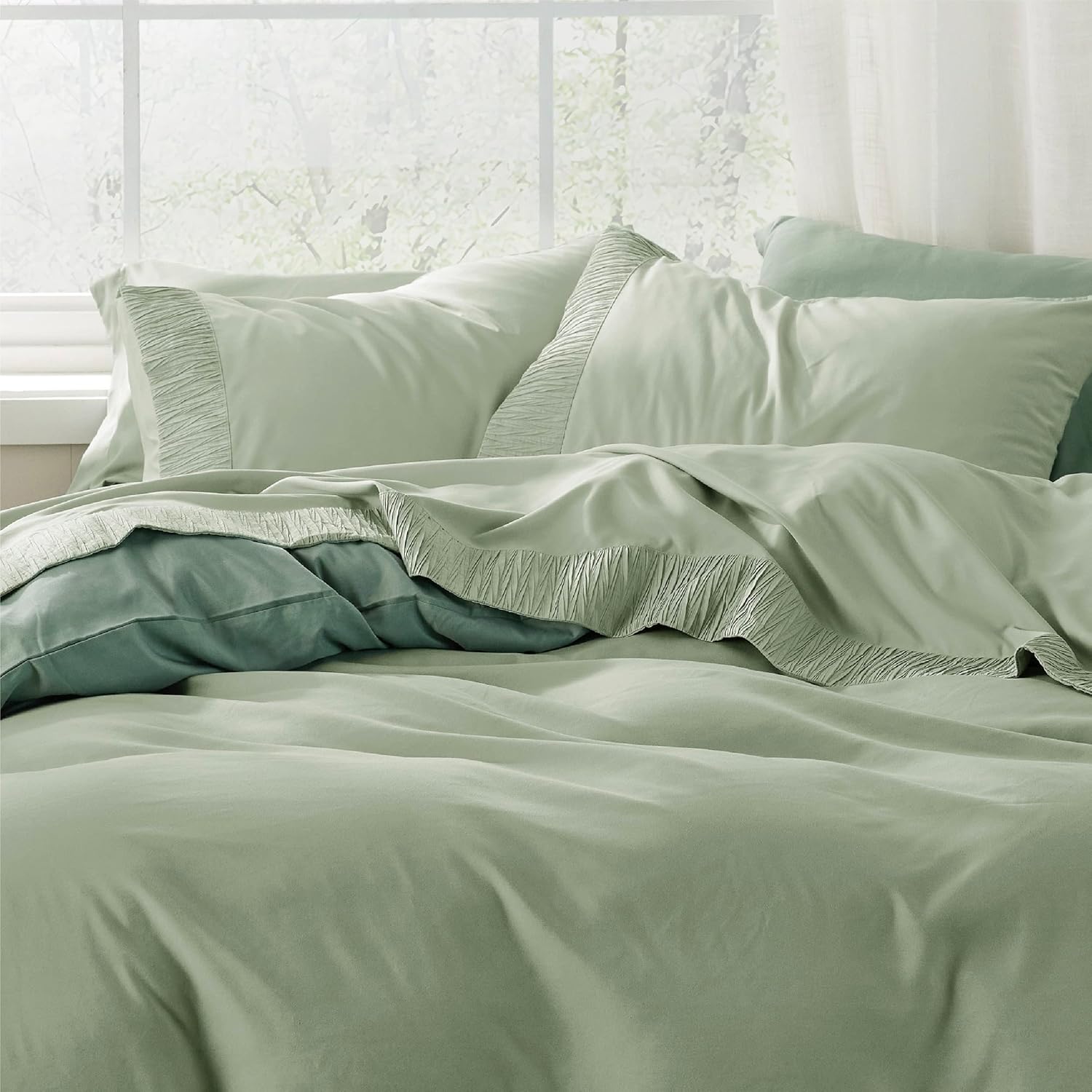 Bedsure Juego de sábanas de tamaño California King, sábanas suaves para cama tamaño California King, 4 piezas de hotel de lujo verde salvia