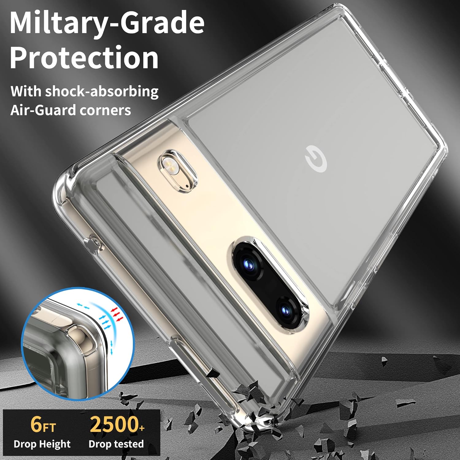 Funda diseñada para Google Pixel 7, funda para Google Pixel 7 con protector de pantalla de vidrio templado, compatible con carga inalámbrica,
