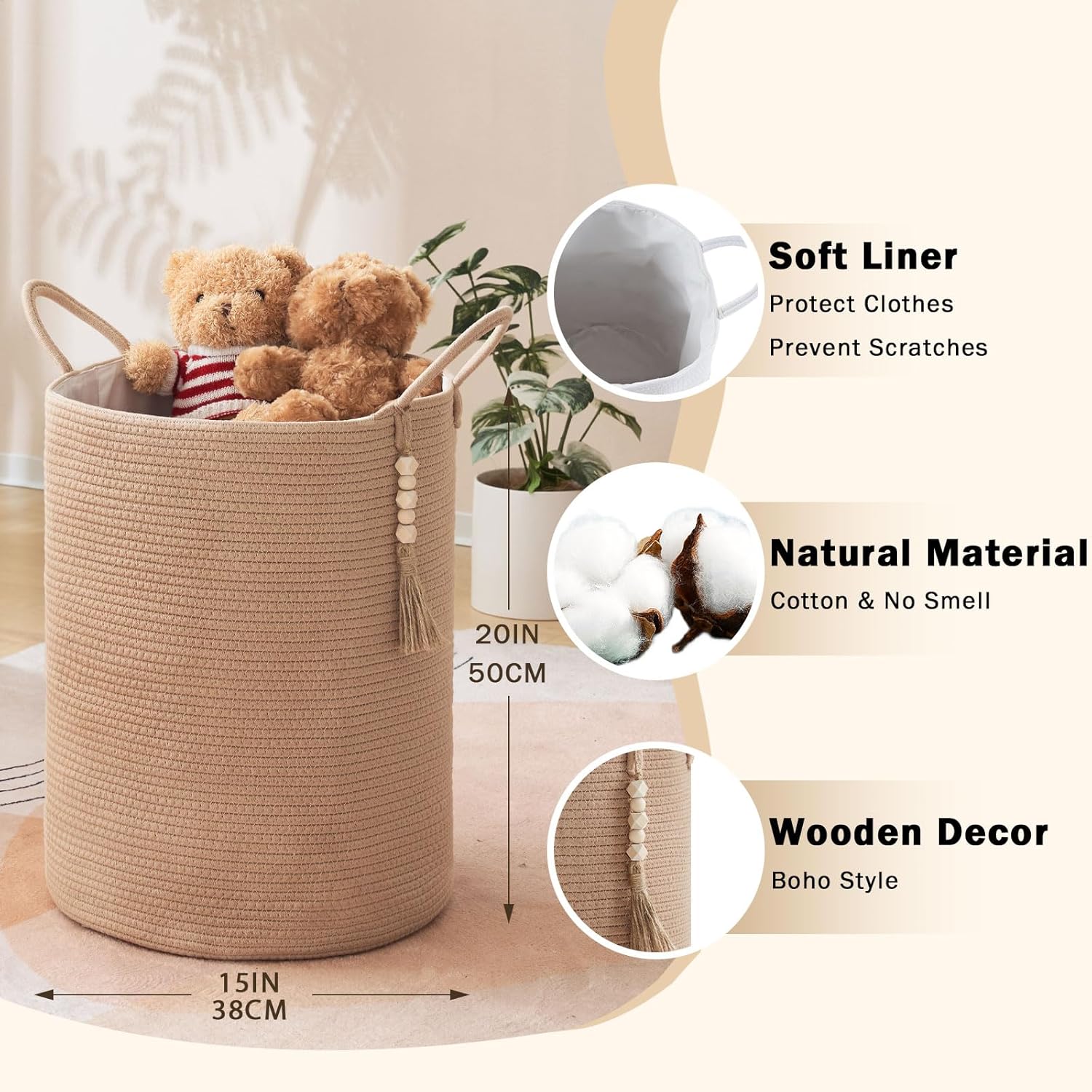 Cesta de lavandería tejida de 58 litros, canasta alta para mantas, cesta de ropa para lavandería, dormitorio, sala de estar, decoración del hogar,