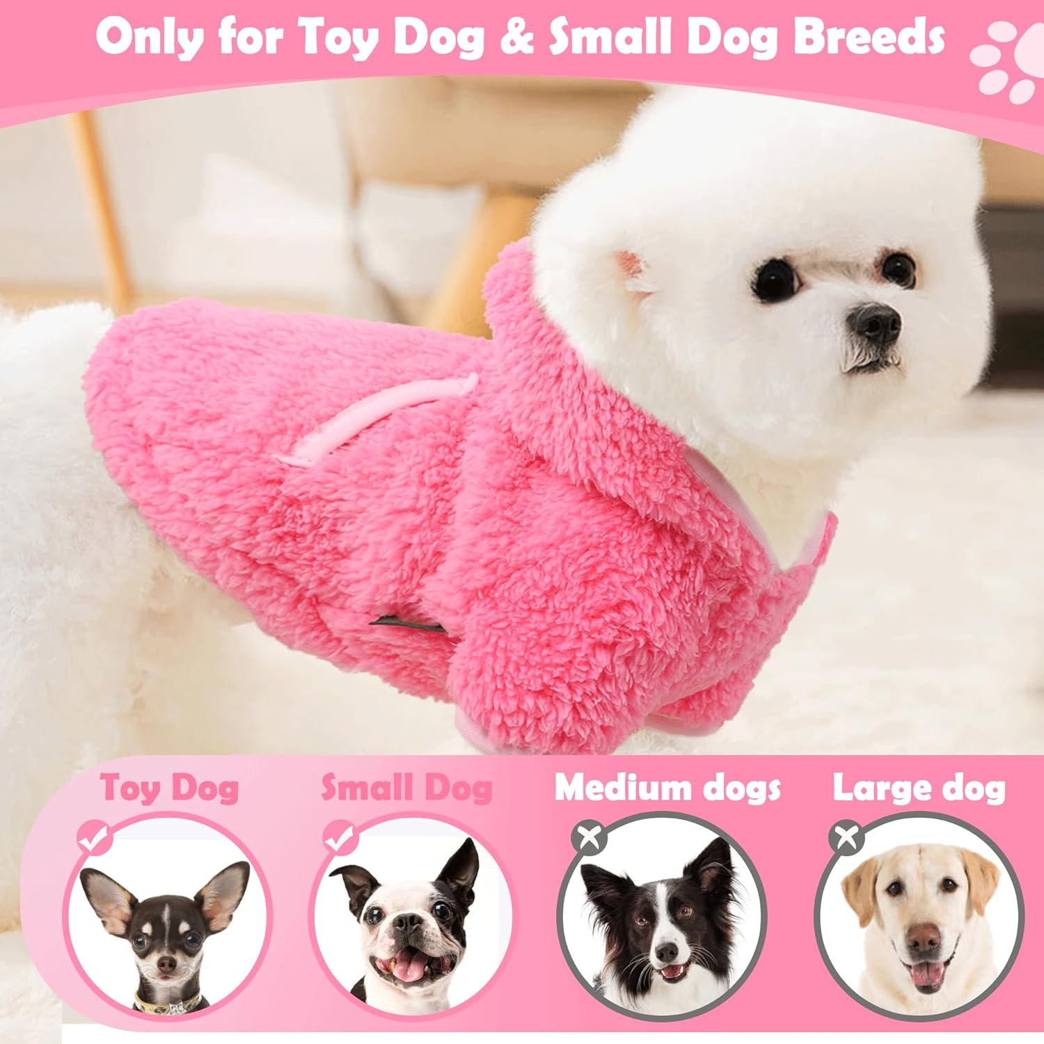 XXS – Suéter de invierno para perros pequeños y niñas, sudadera con capucha de forro polar para perros pequeños, suéteres cálidos para cachorros