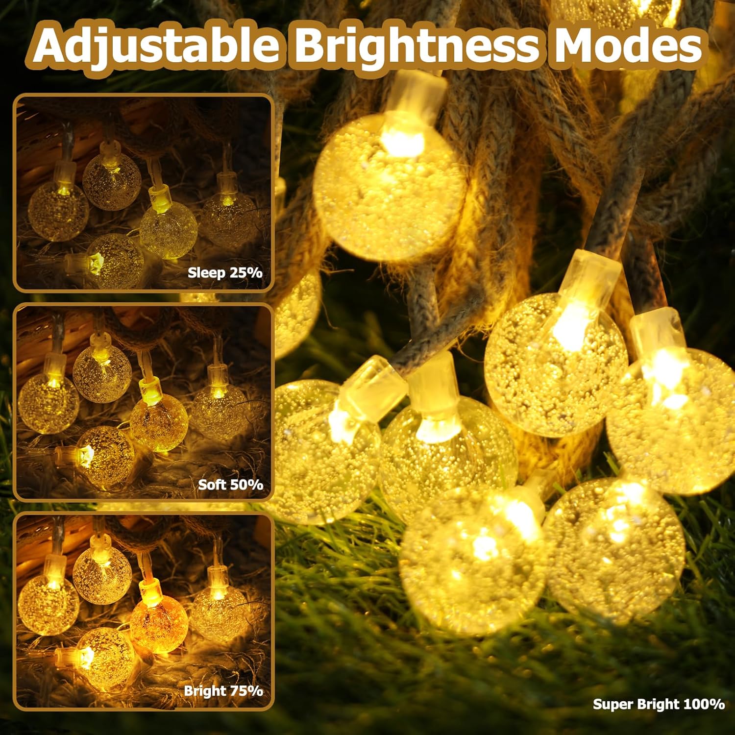 Guirnalda de luces para exteriores, 100 luces LED de 33 pies, globo de cristal, impermeables, luces para exteriores, estilo cordel, control remoto,