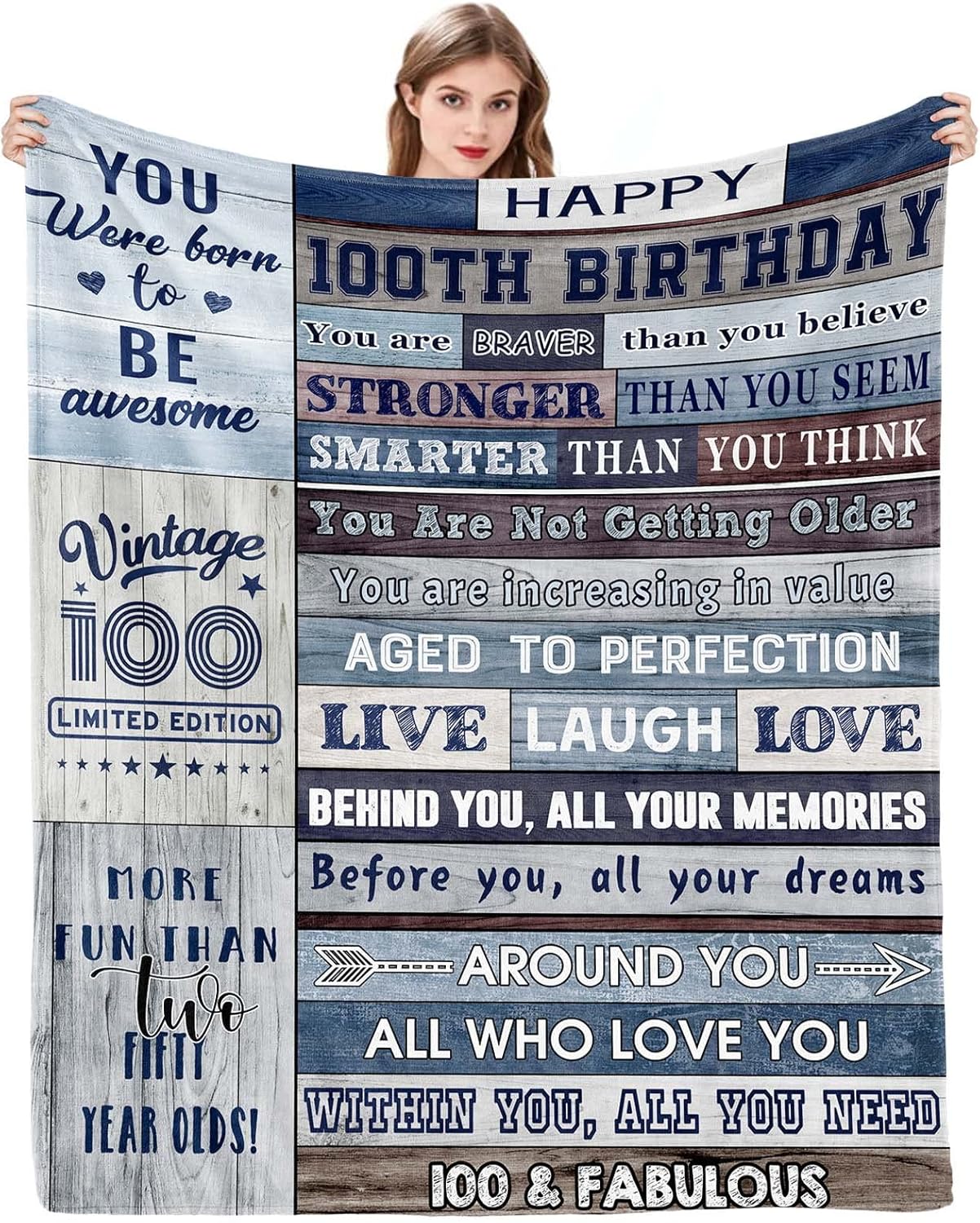 Eslygoily Regalos de feliz cumpleaños número 100 para mujeres y hombres, regalos de cumpleaños número 100 para hombres, manta de decoración de