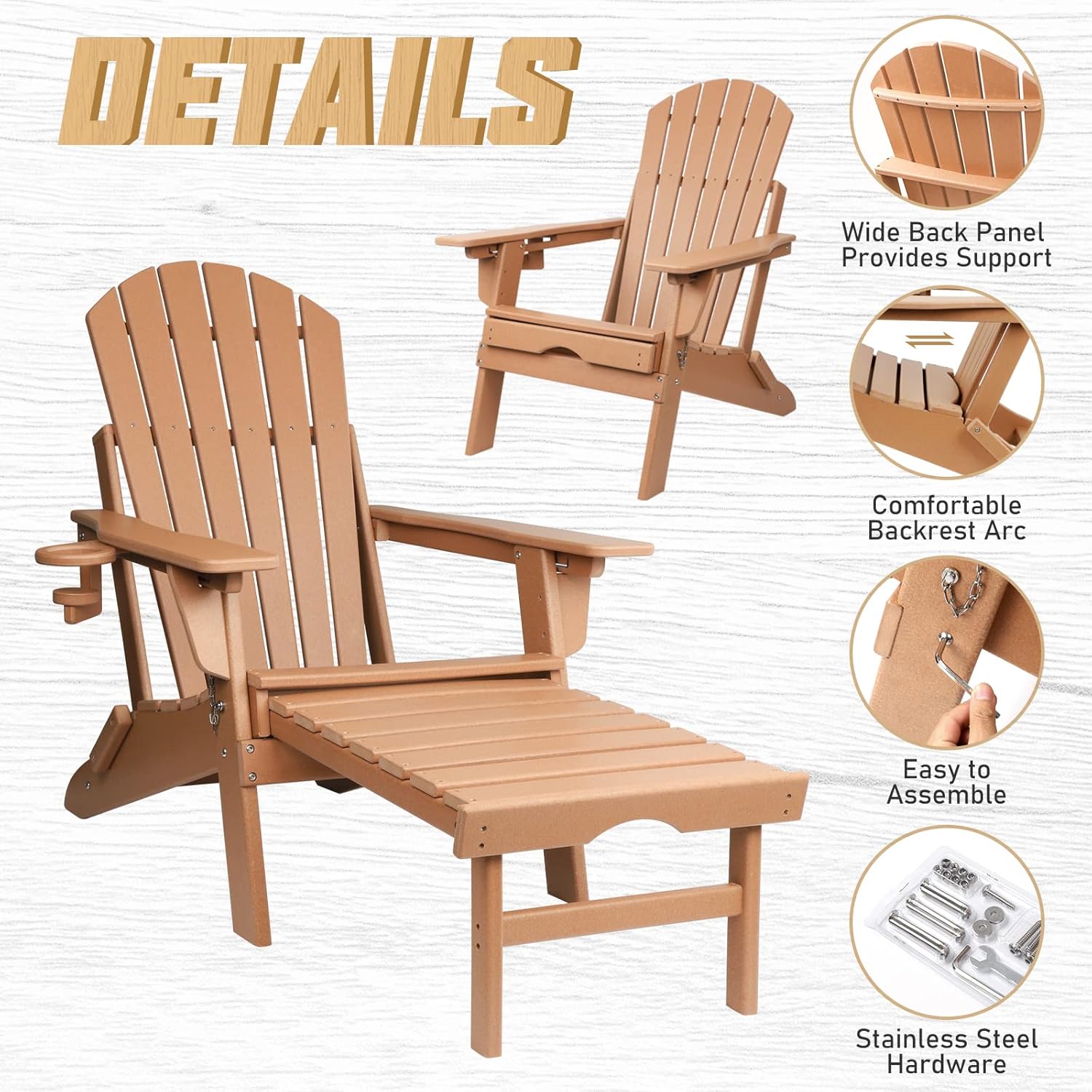 FUNBERRY Silla Adirondack con respaldo ajustable, sillas Adirondack plegables,Sillas Adirondack de plástico con otomana,Silla Adirondack resistente