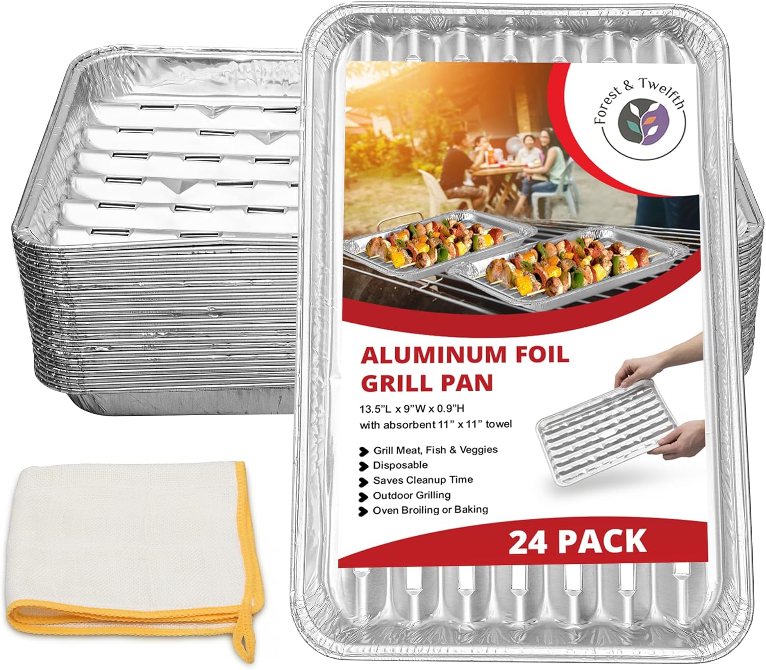 Forest & Twelft – Bandeja de aluminio para parrilla, paquete de 24, recipientes desechables para barbacoa, hornear, asar y cocinar, completo con