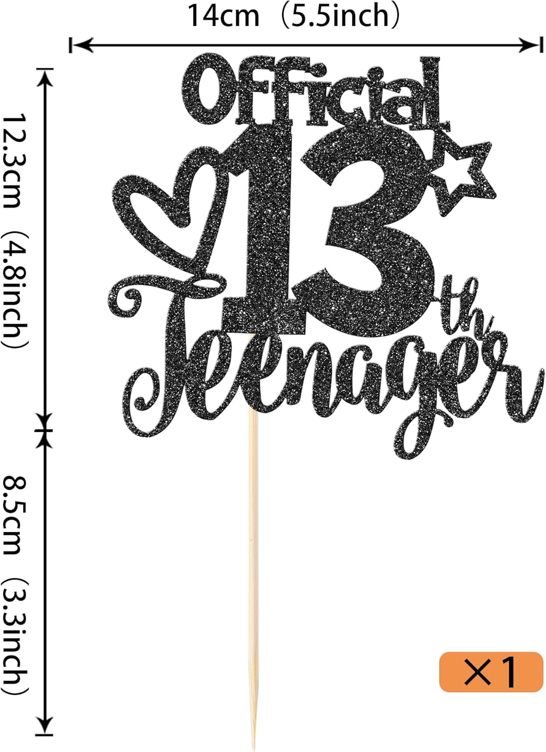 Rsstarxi 1 paquete de 13 decoraciones oficiales para tartas de adolescentes con purpurina negra para decoración de pastel de cumpleaños de 13 años,