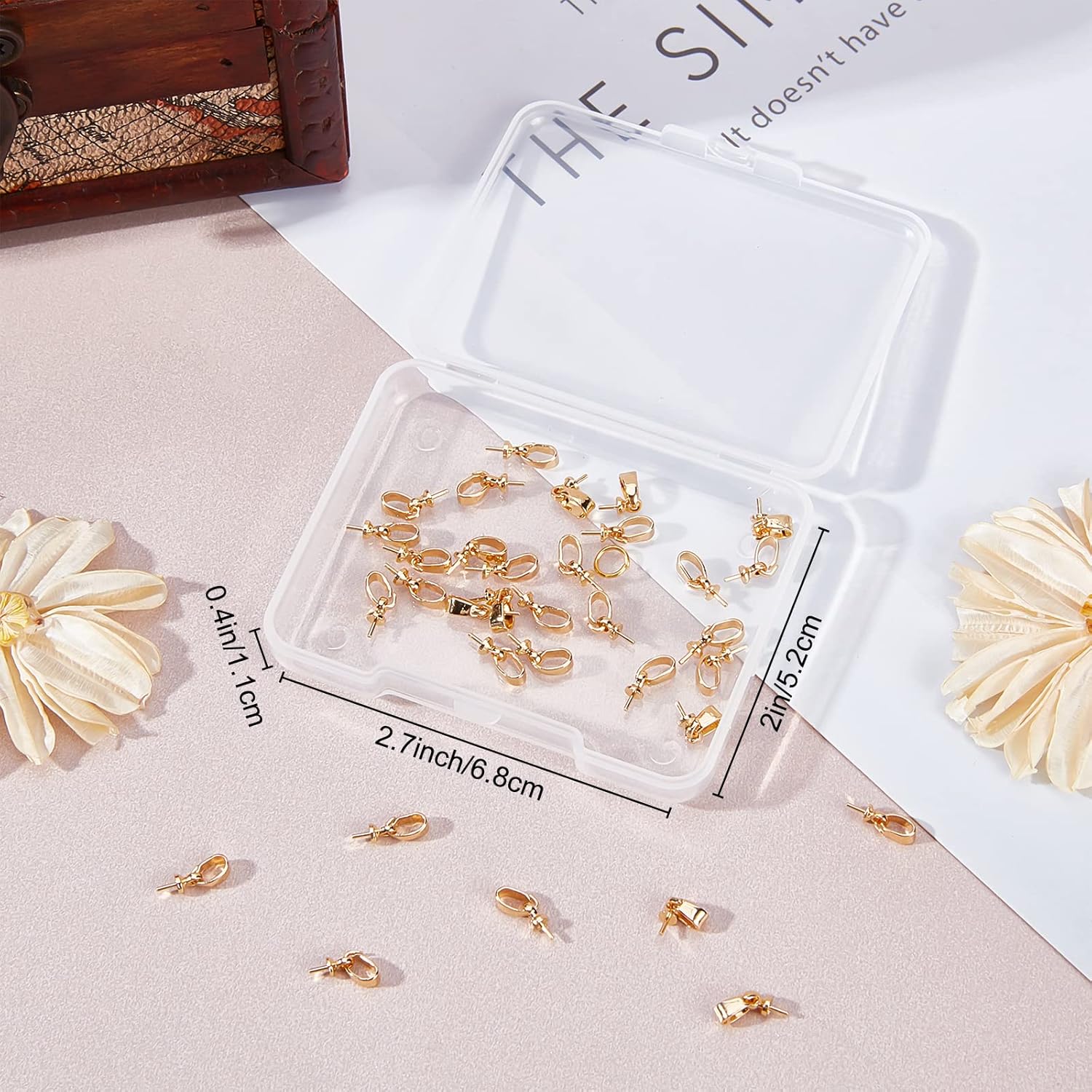 Beebeecraft 1 caja de 40 pines de ojo, colgantes de clavija de latón chapado en oro de 18 quilates, con taza de perlas pequeñas de 0.453 in de largo