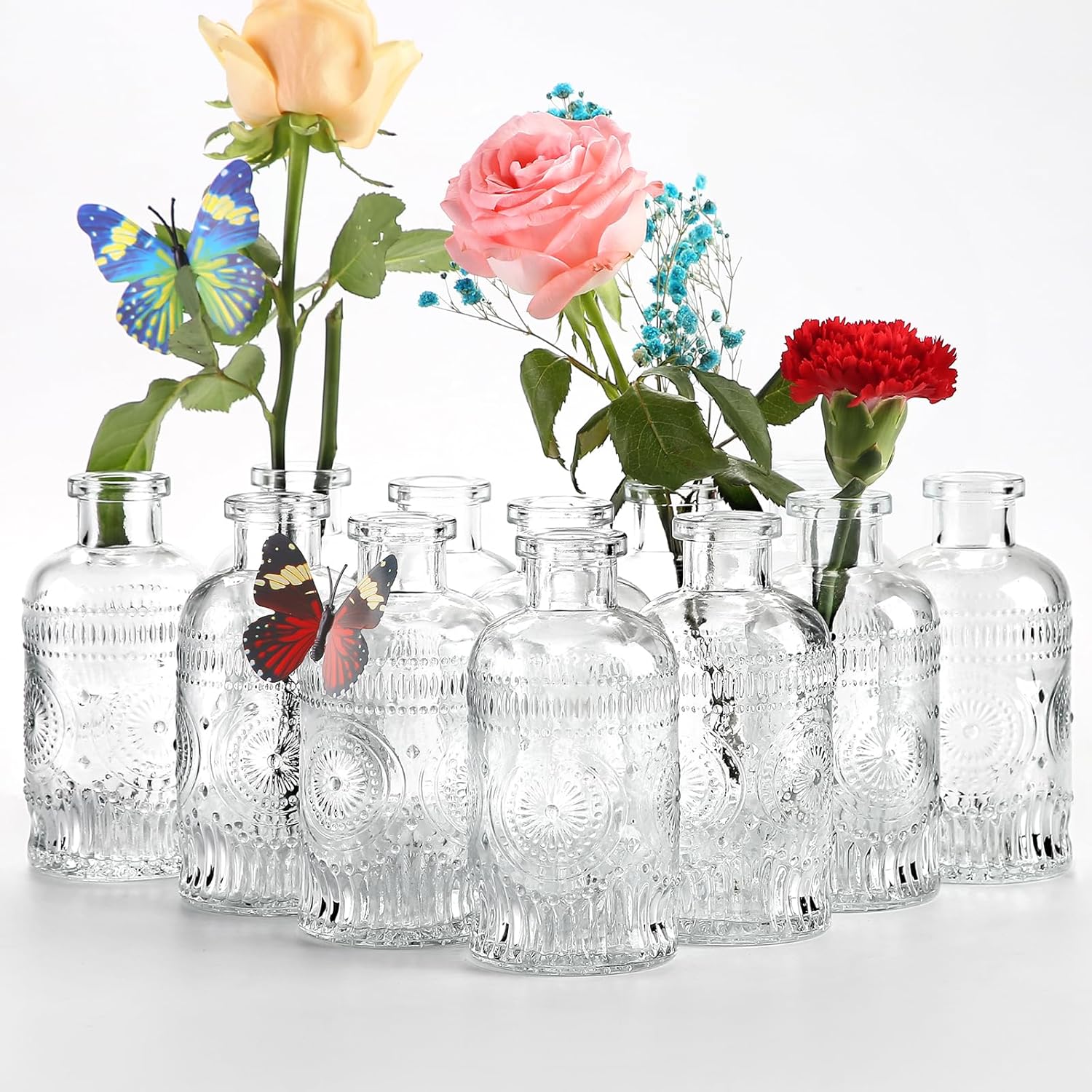 Jarrones de cristal a granel, pequeños jarrones de vidrio para flores como centros de mesa de boda para mesas, jarrones de flores transparentes