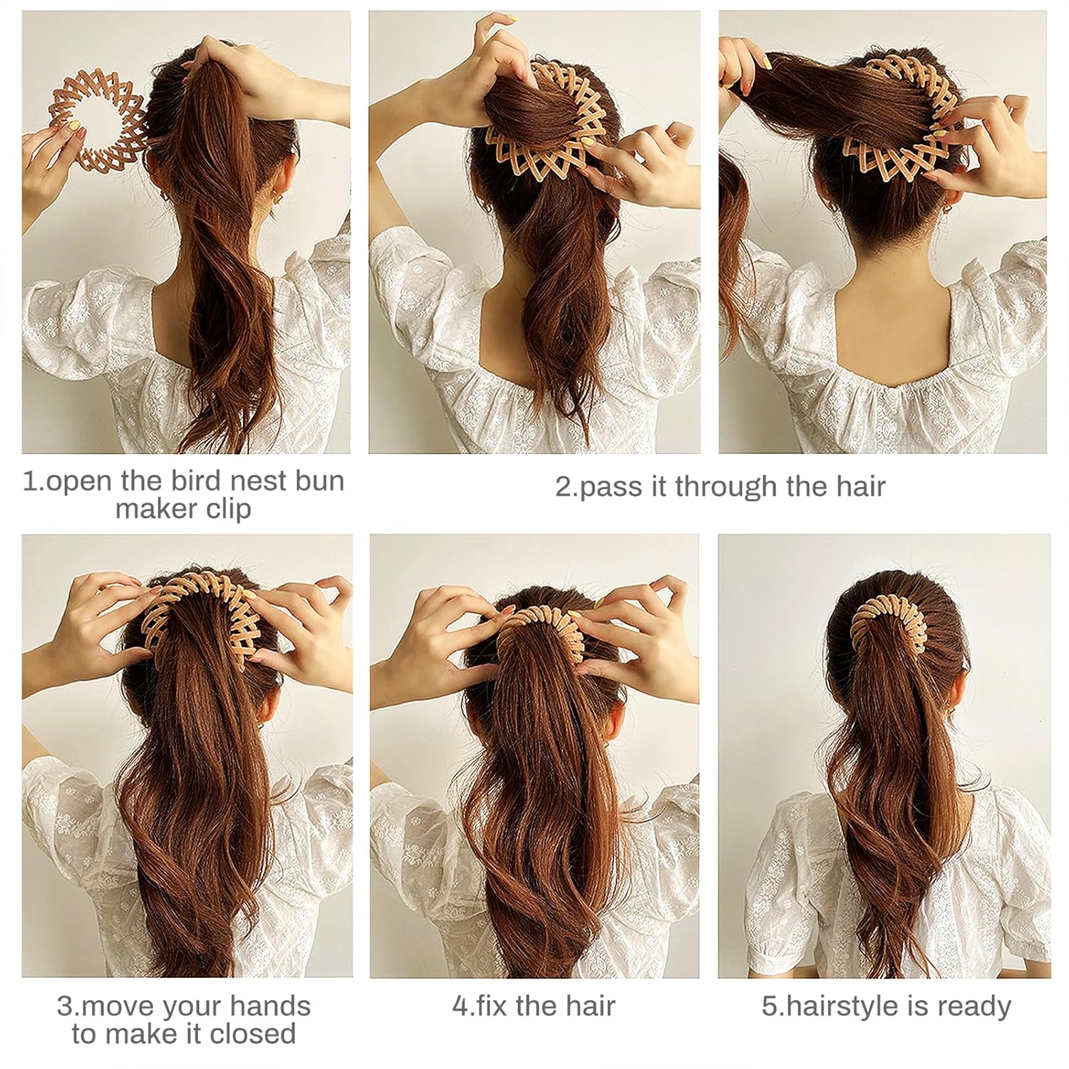 Sizobi Bird Nest – 7 pinzas para el cabello mágicas, para hacer moños para el cabello, pinzas antideslizantes para el cabello, coleteros