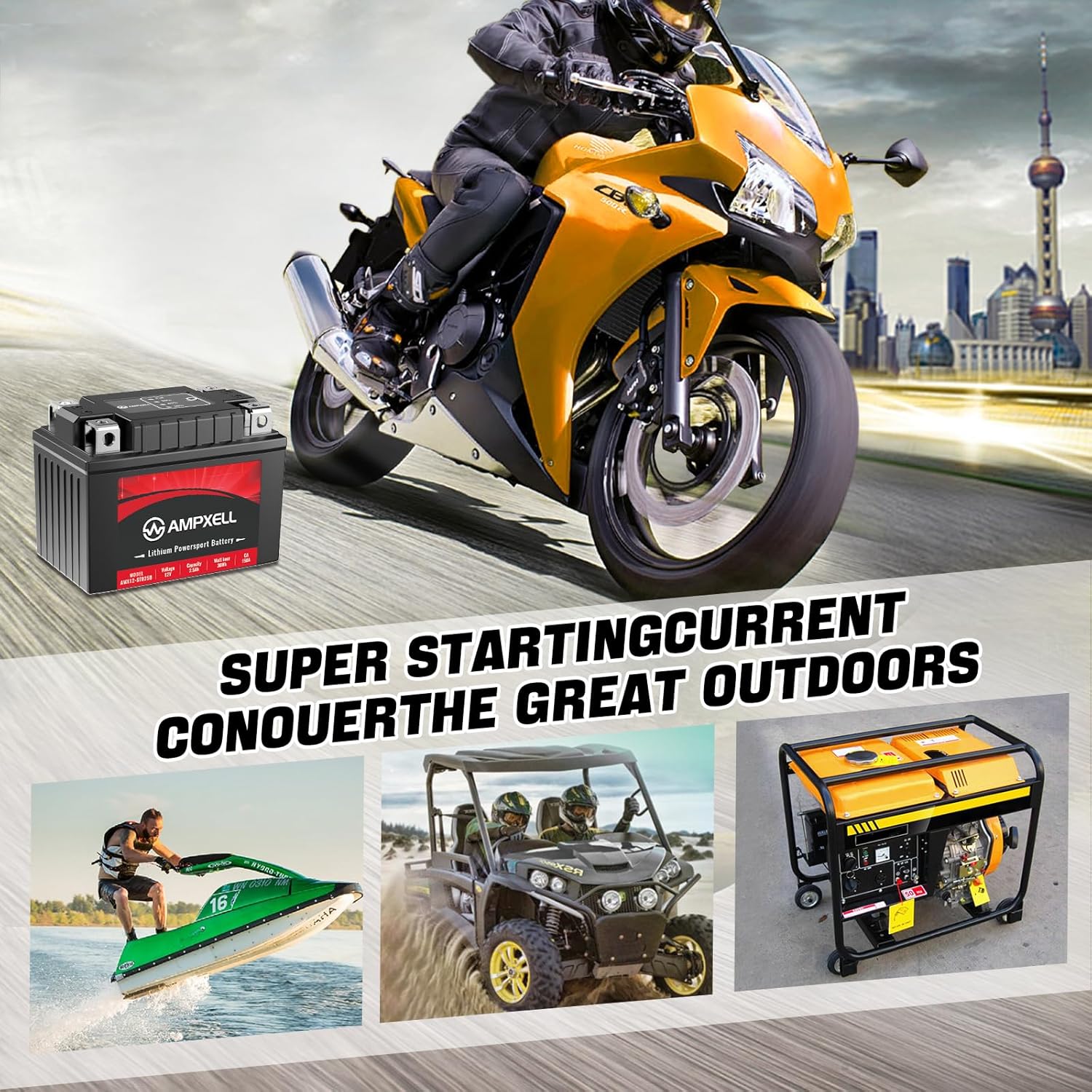 YTX4L-BSYTX5L-BS – Batería de litio para motocicleta de 12 V, 150 A, 2.5 Ah, repuesto YTZ5S Powersport batería, motocicleta, ATV, UTV, scooter, 4