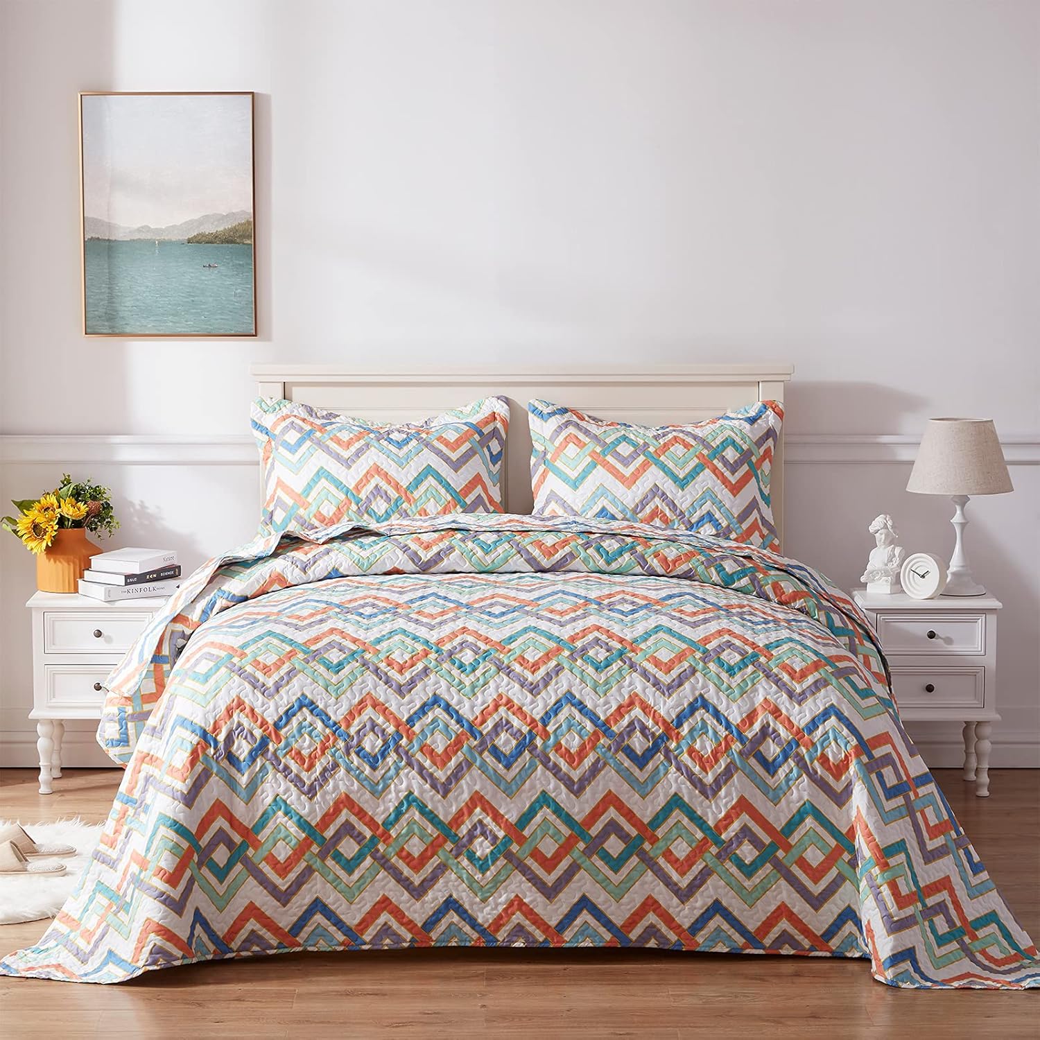 SunStyle Home – Juego de colcha de cama de microfibra, ligero y suave, reversible, patrón de colcha, colchas para todas las estaciones.
