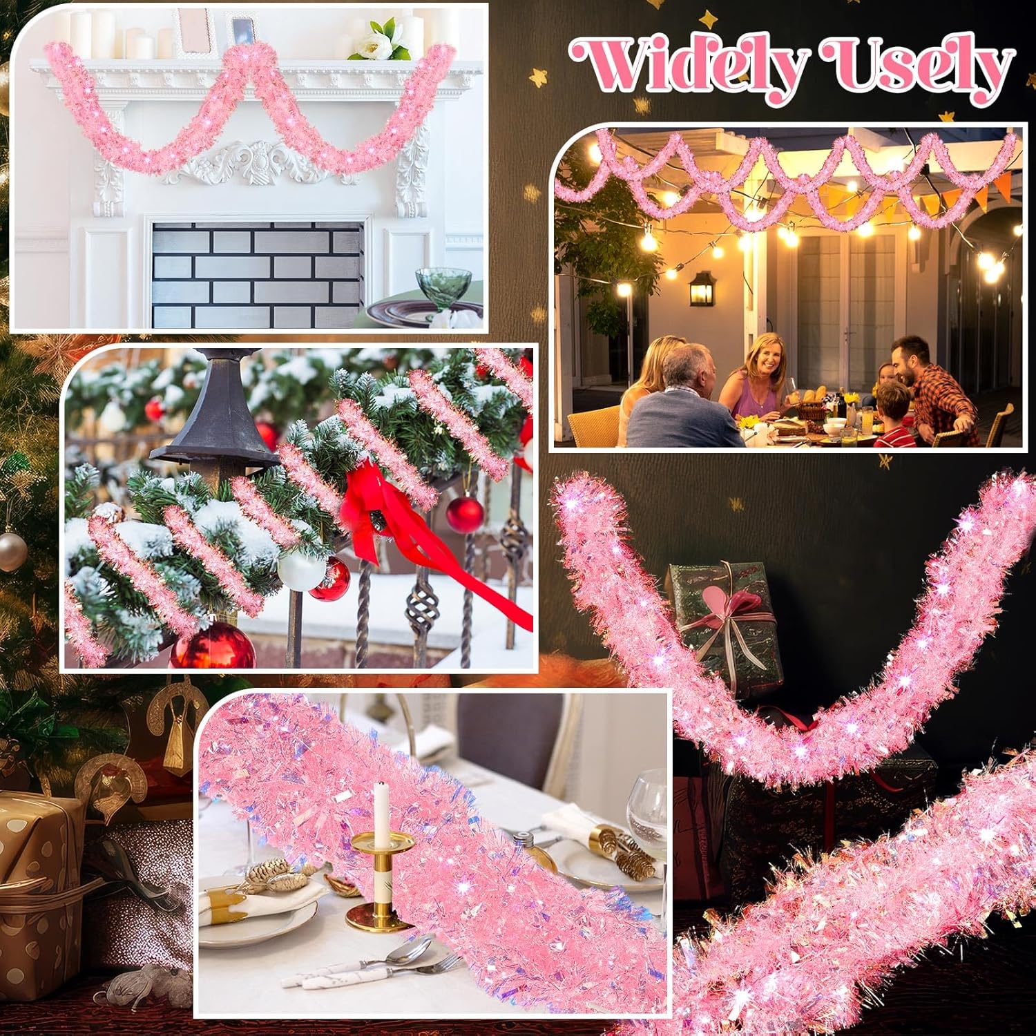 Guirnalda de oropel de Navidad de 32.8 pies con luces LED, guirnalda colgante para árbol de Navidad, decoración para fiestas de Navidad, cumpleaños,
