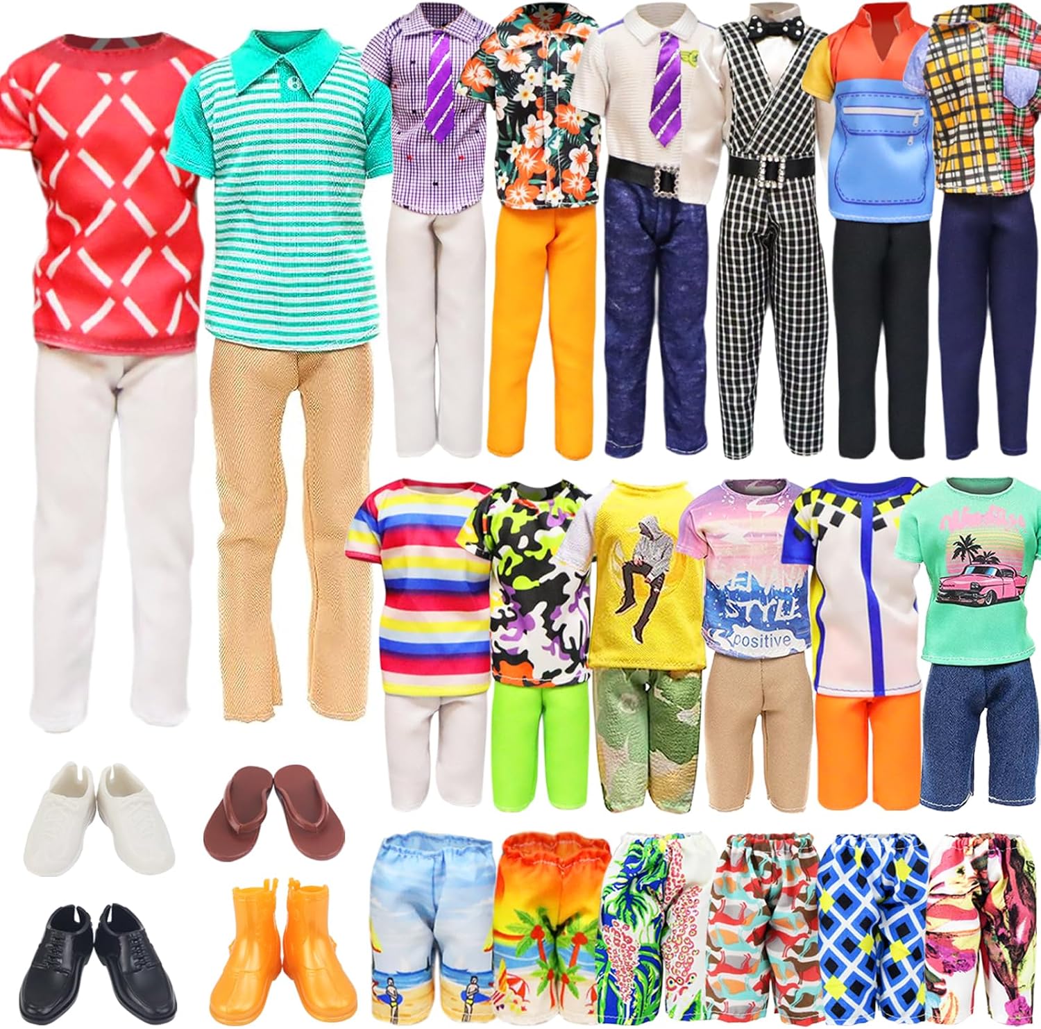Ecore Fun 11 artículos 11.5 pulgadas niño muñeca ropa y zapatos – 5 conjuntos moda ropa casual ropa traje 2 trajes de baño 4 pares zapatos para 12