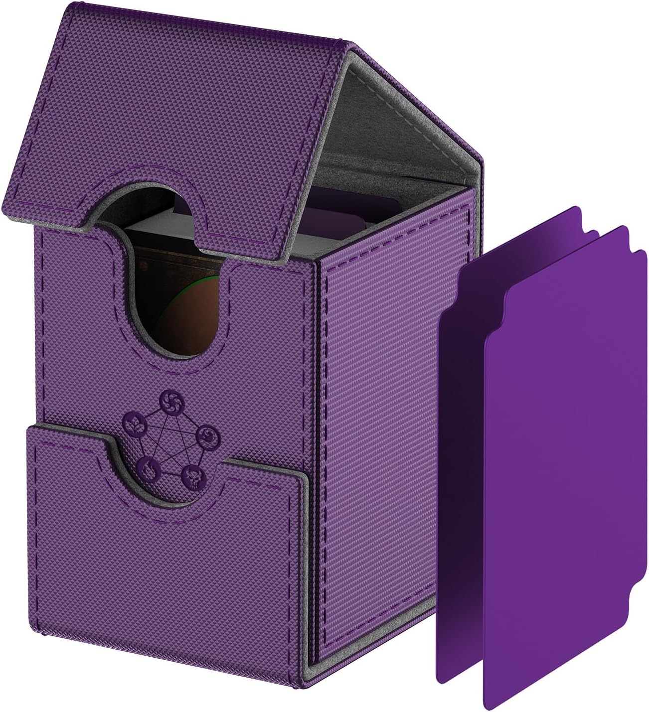 Caja morada para tarjetas MTG, caja de almacenamiento de tarjetas coleccionables con 2 divisores por soporte, capacidad para hasta 110 tarjetas