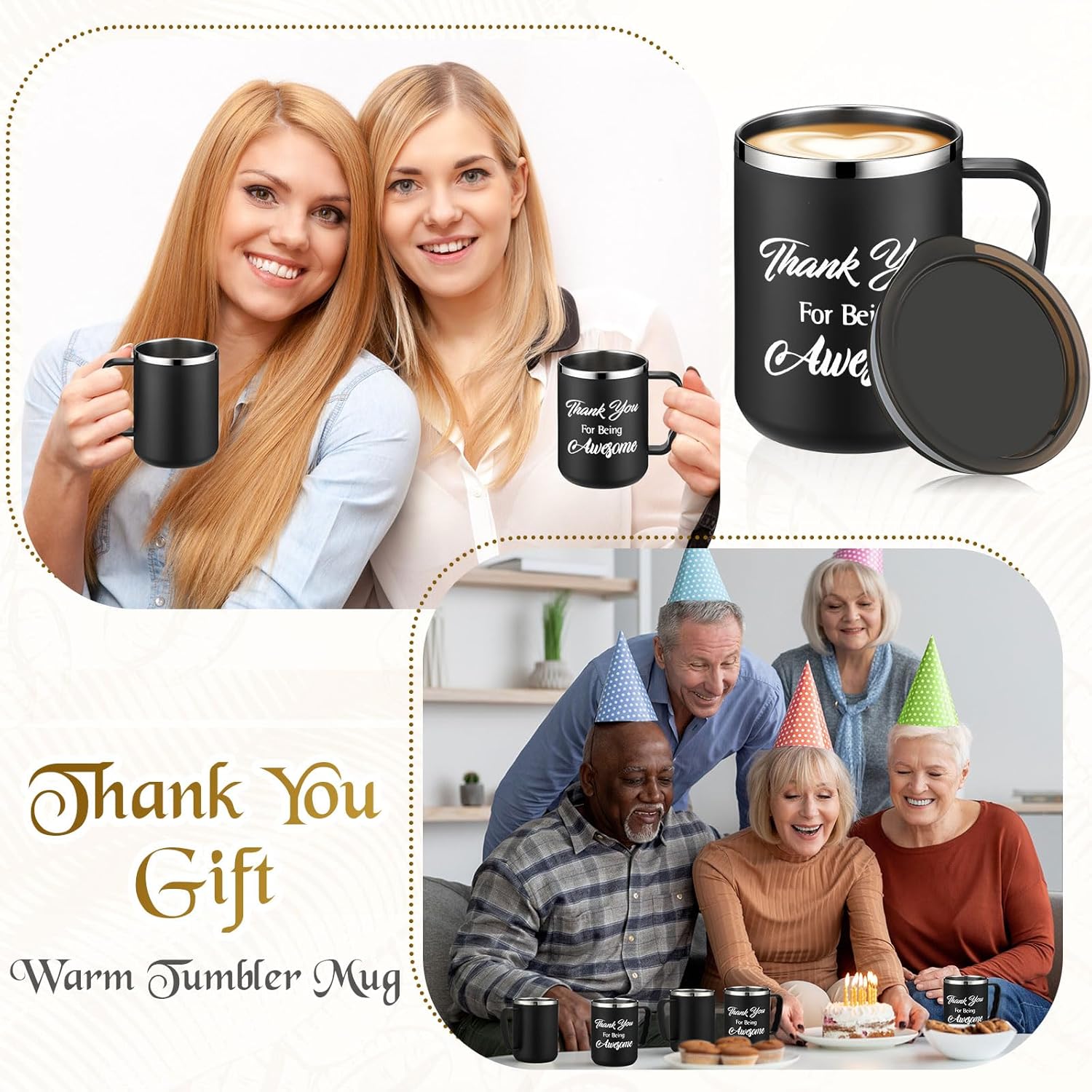 Inbagi 4 juegos de regalos de agradecimiento para mujeres, vaso de viaje aislado con asa de tapa, tazas de café de acero inoxidable de 17 onzas para