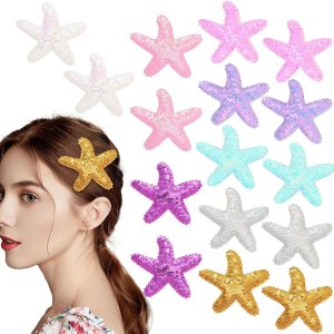 16 pinzas para el cabello con estrellas de mar, lentejuelas con purpurina y estrellas de mar, pasadores de pelo brillantes de cocodrilo, accesorios 16 pinzas para el cabello con estrellas de mar, lentejuelas con purpurina y estrellas de mar, pasadores de pelo brillantes de cocodrilo, accesorios