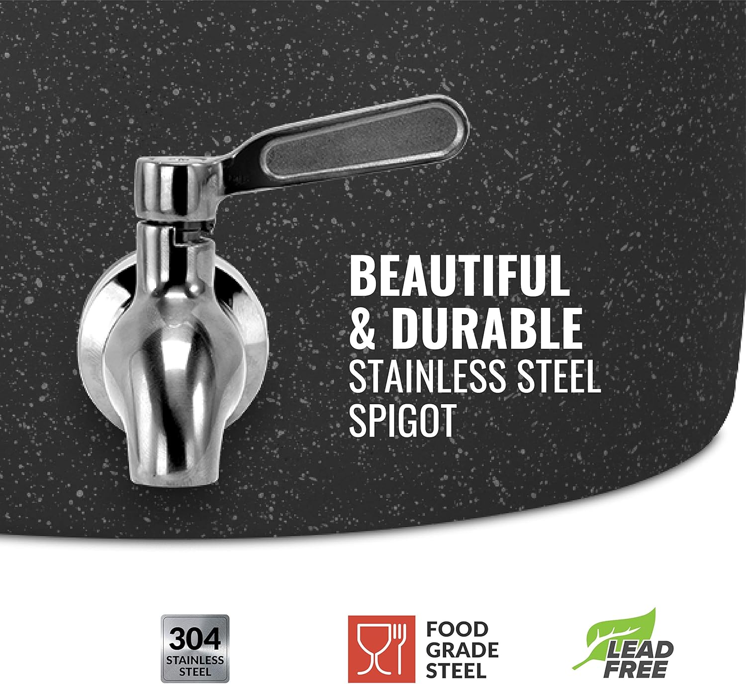 Geo Sports – Dispensador de agua de porcelana (serie moteada de color sólido) tapa y válvula incluidas, listo para envío E-Comm (negro Crock con