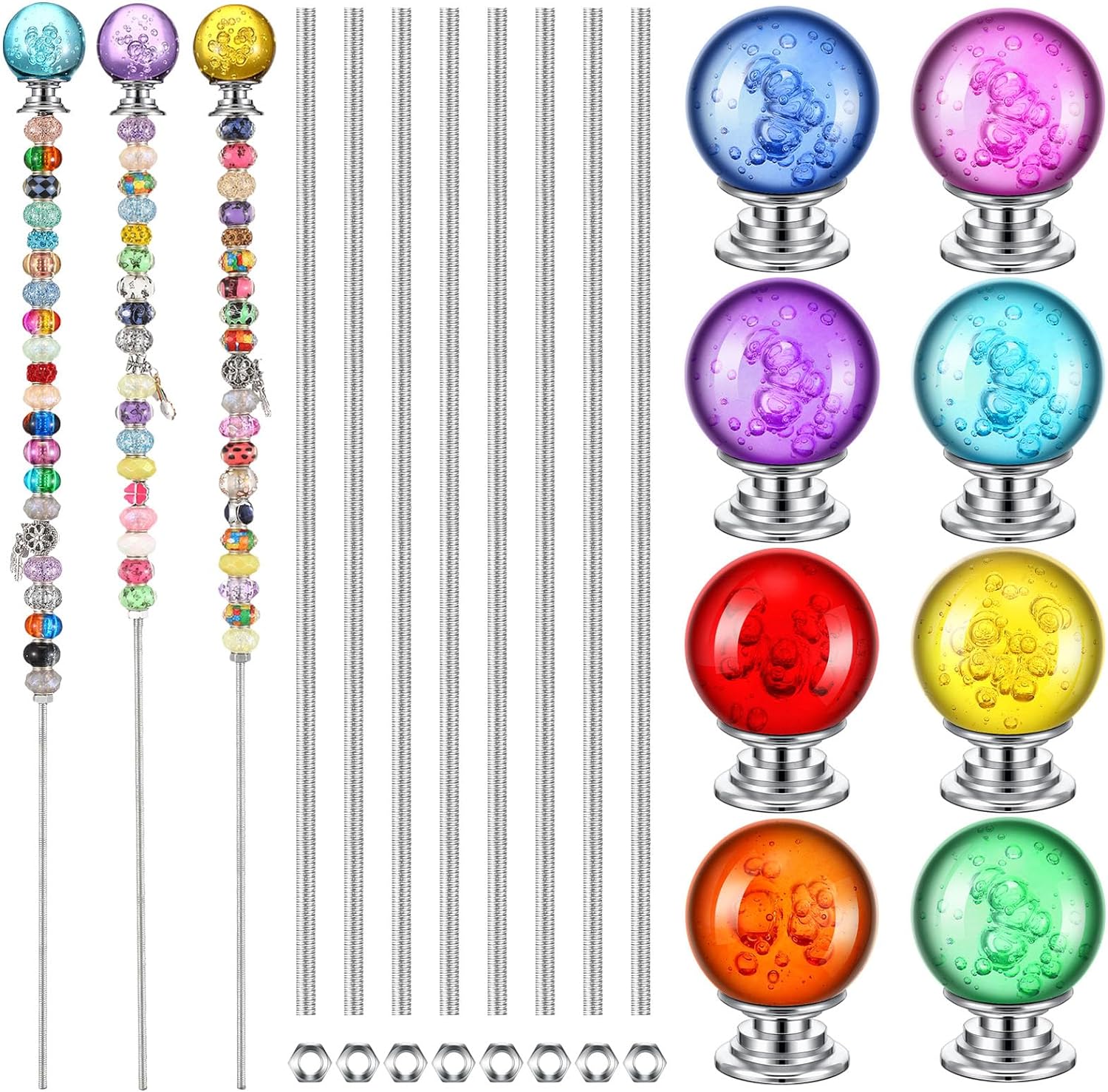 Paquete de 8 varitas de estacas de cuentas para jardín de hadas DIY incluye 8 varillas roscadas de 832 pulgadas y 12 pulgadas, 8 tuercas hexagonales