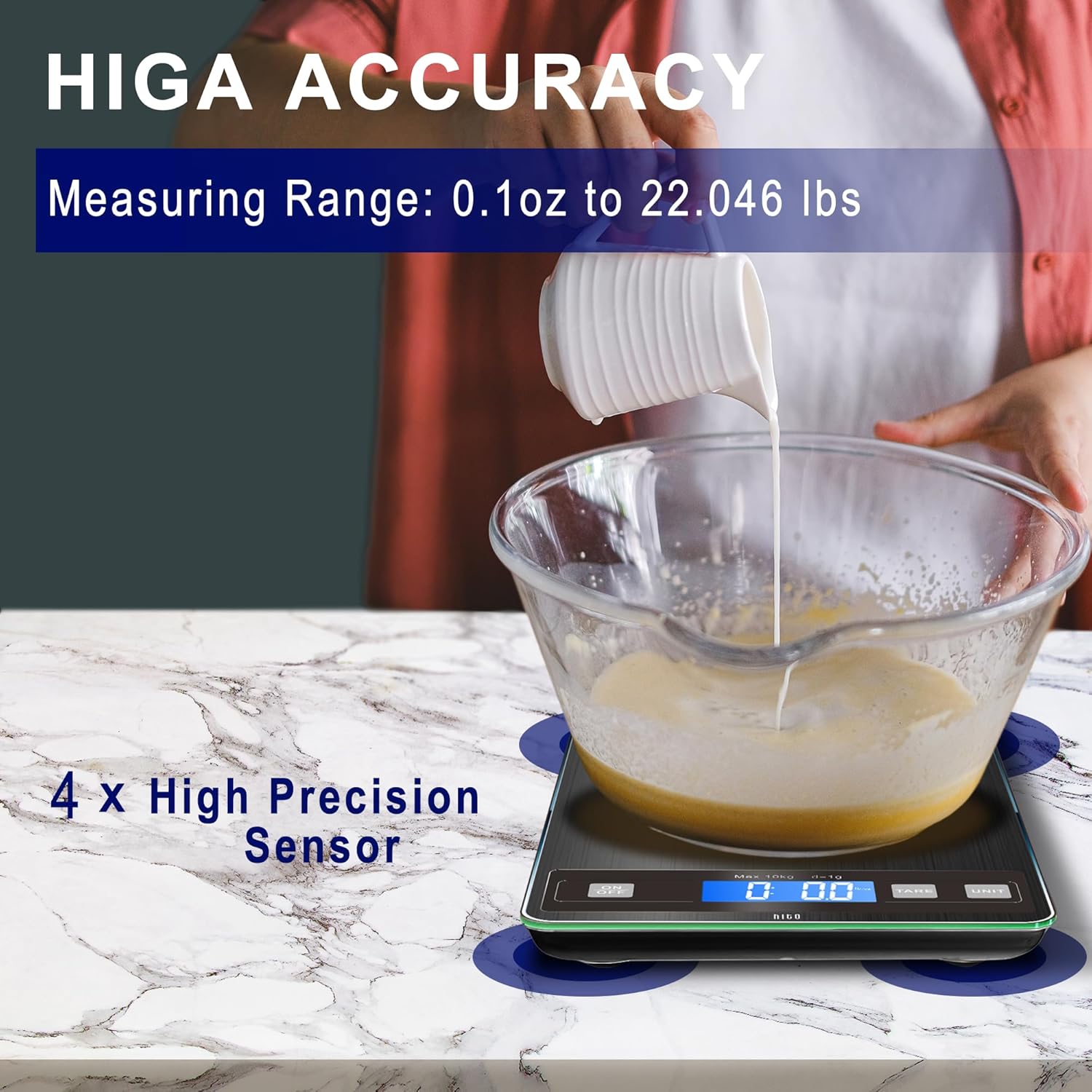 hito Báscula de alimentos, báscula digital de cocina de 33 libras, peso gramos y onzas, impermeable, recargable, para pérdida de peso, cocinar y