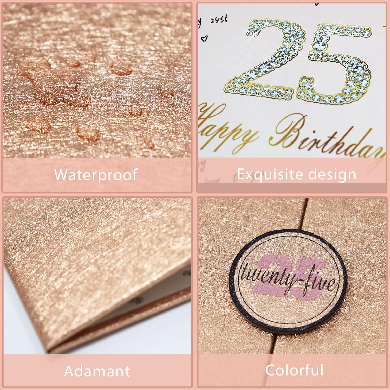 Crenics Decoraciones de oro rosa para cumpleaños número 25, alternativa creativa de libro de inicio de sesión de invitada de cumpleaños de 25, libro