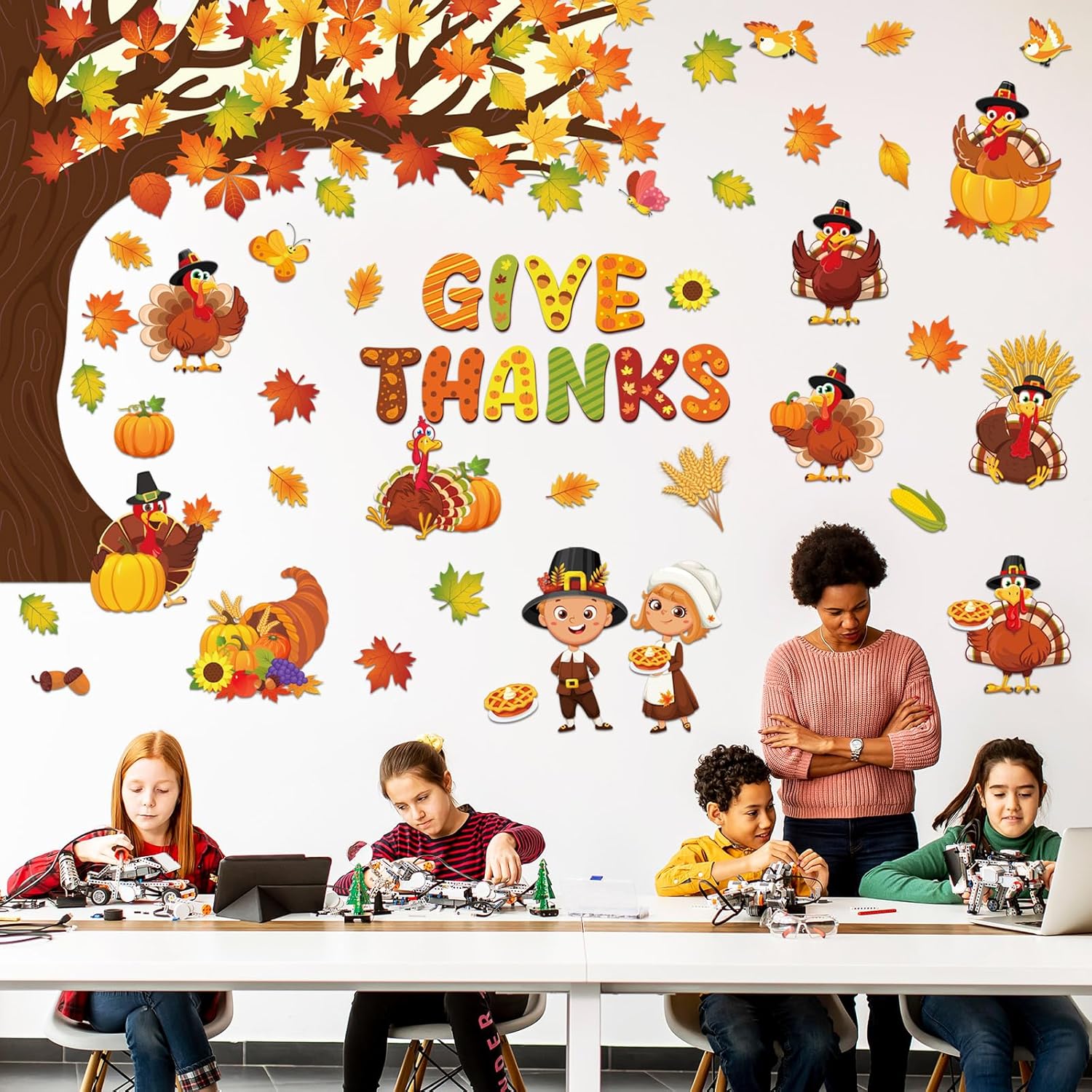 Zonon Juego de 114 tablones de anuncios de Acción de Gracias, árbol de Acción de Gracias, juego de tablón de anuncios religioso de pavo y calabaza