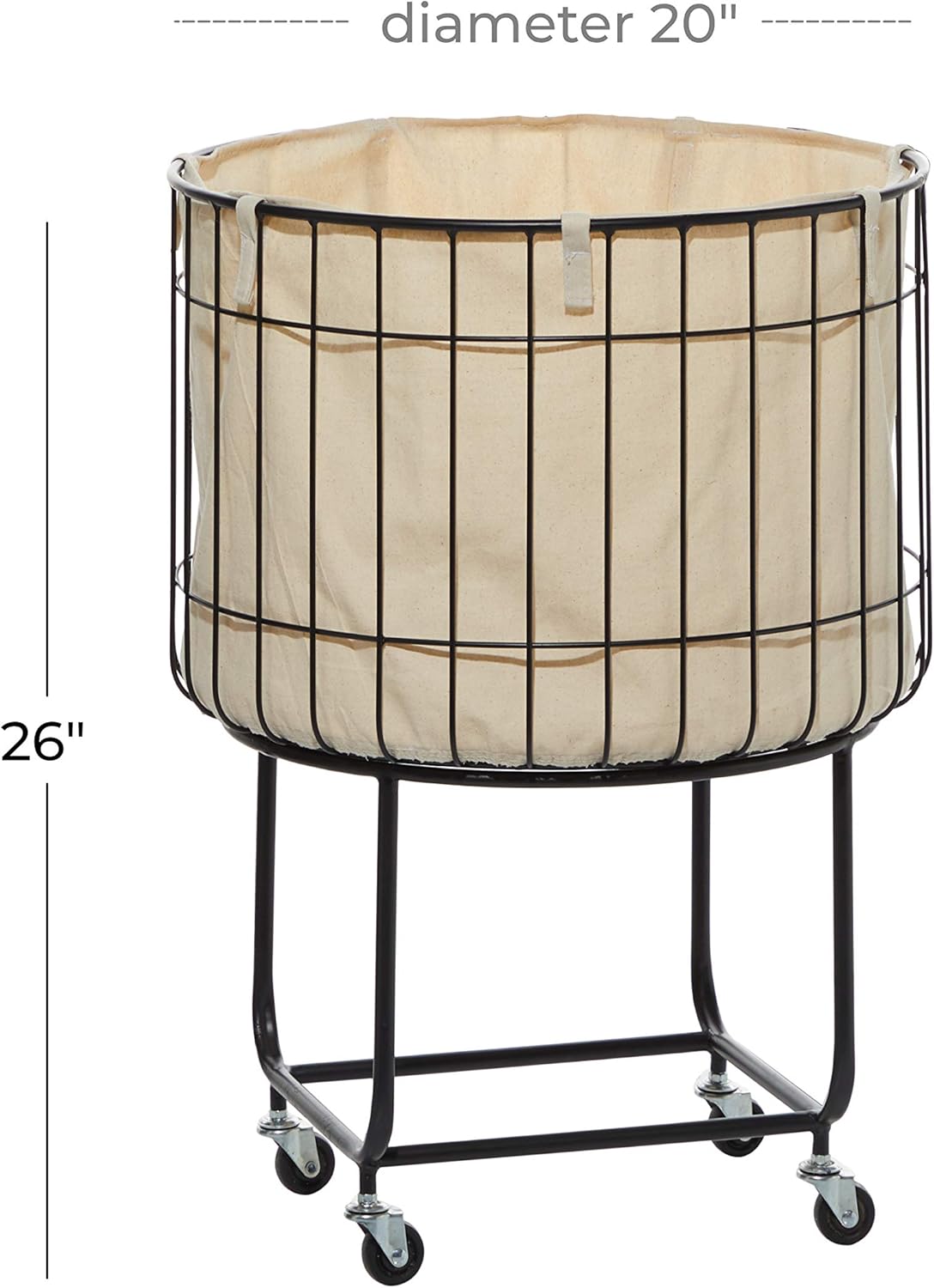 Deco 79 Carrito de almacenamiento redondo de metal con ruedas, 19 x 19 x 26 pulgadas, negro