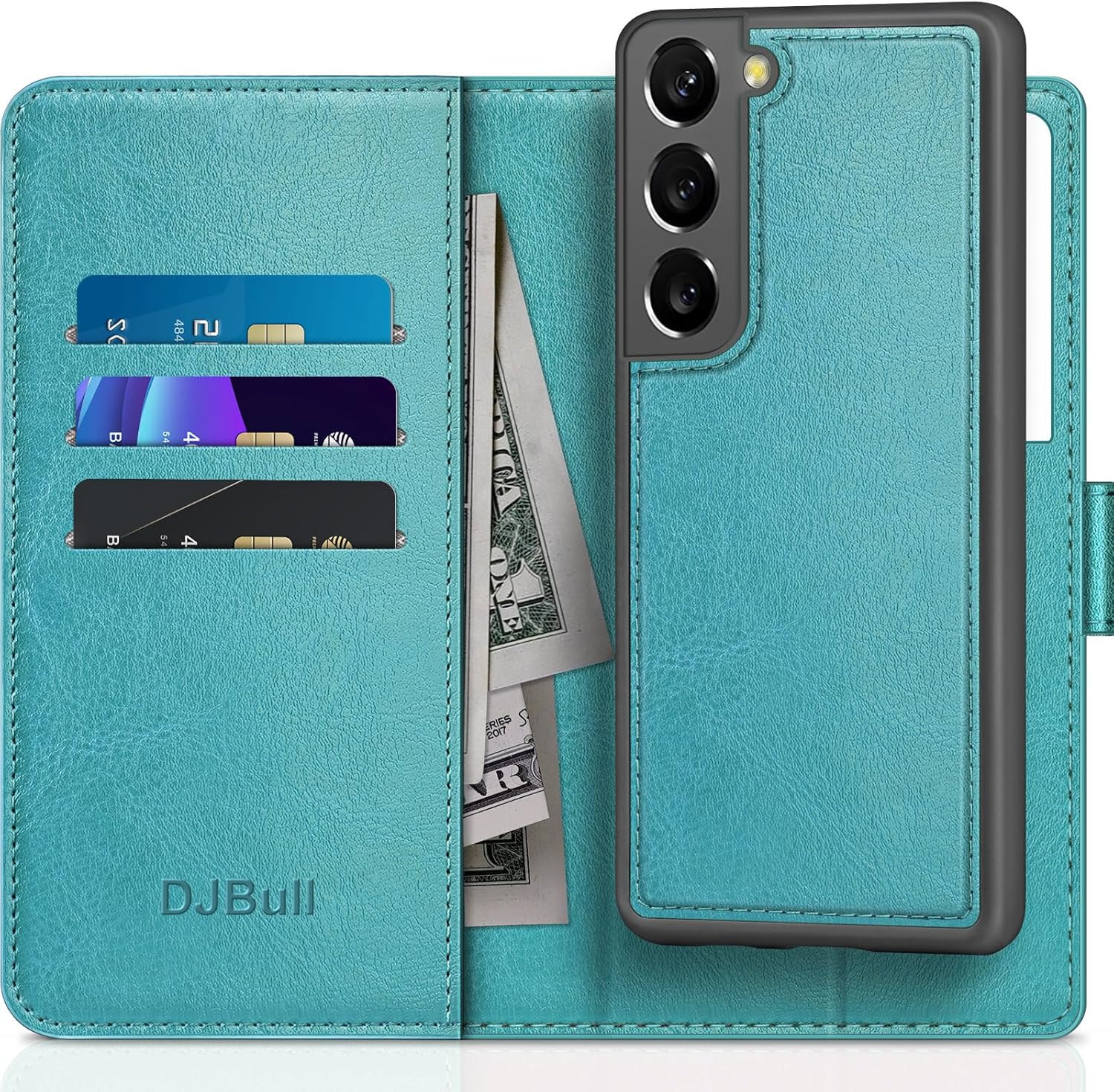 Funda tipo cartera desmontable 2 en 1 para Samsung Galaxy S22 5G con tarjetero de crédito con bloqueo RFID, funda protectora de piel sintética para