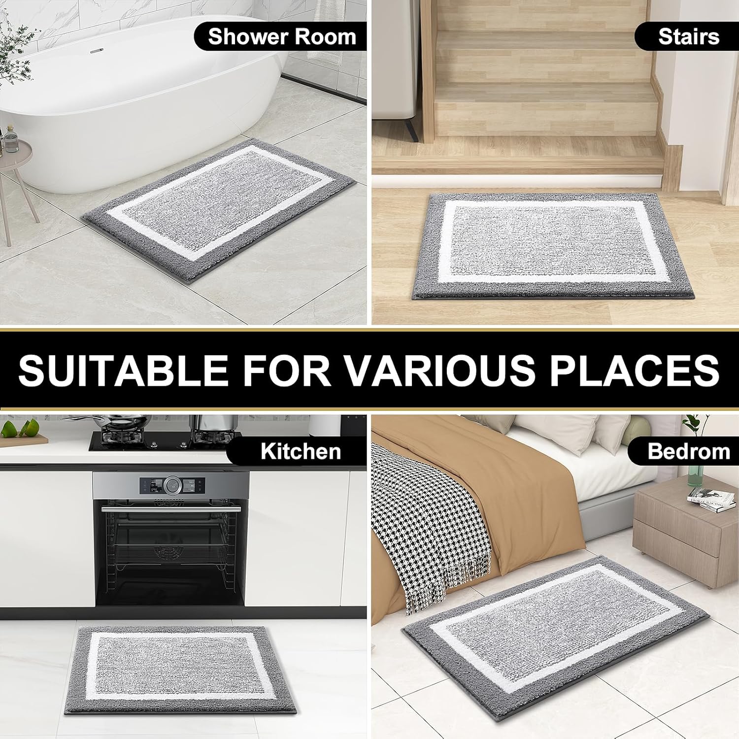 OLANLY Alfombras de baño y inodoros en forma de U, tamaño 30 x 20 pulgadas y alfombras de inodoro de 24 x 20 pulgadas, color gris, paquete de 2