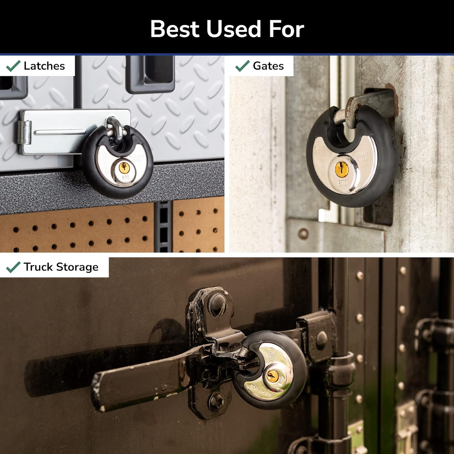 BRINKS – Candado de disco con llave de acero inoxidable comercial de 2.756 in – Cuerpo de acero inoxidable con grillete de acero inoxidable y