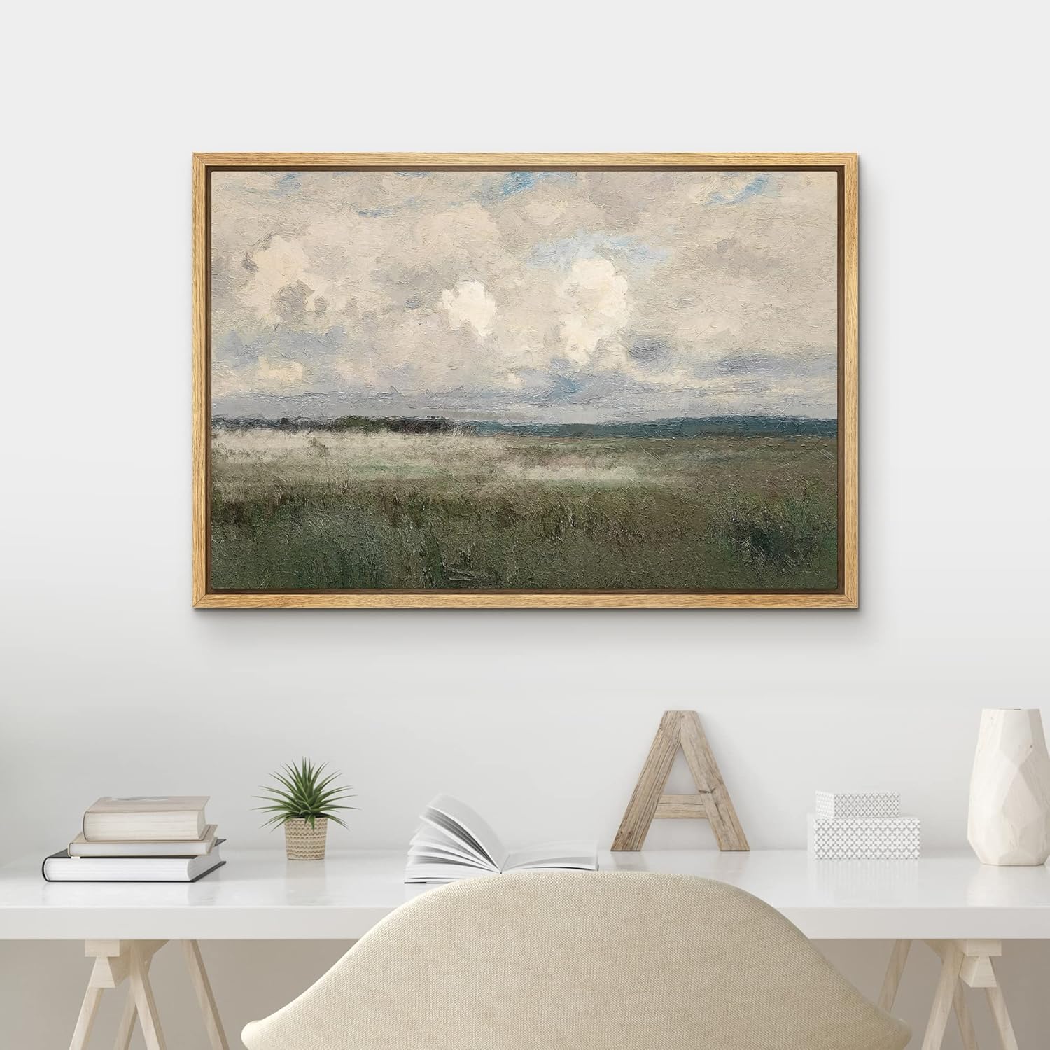 MUDECOR Lienzo enmarcado para pared, acuarela pastel, campo campo, arte de pared occidental, ilustraciones de naturaleza silvestre, bellas artes,