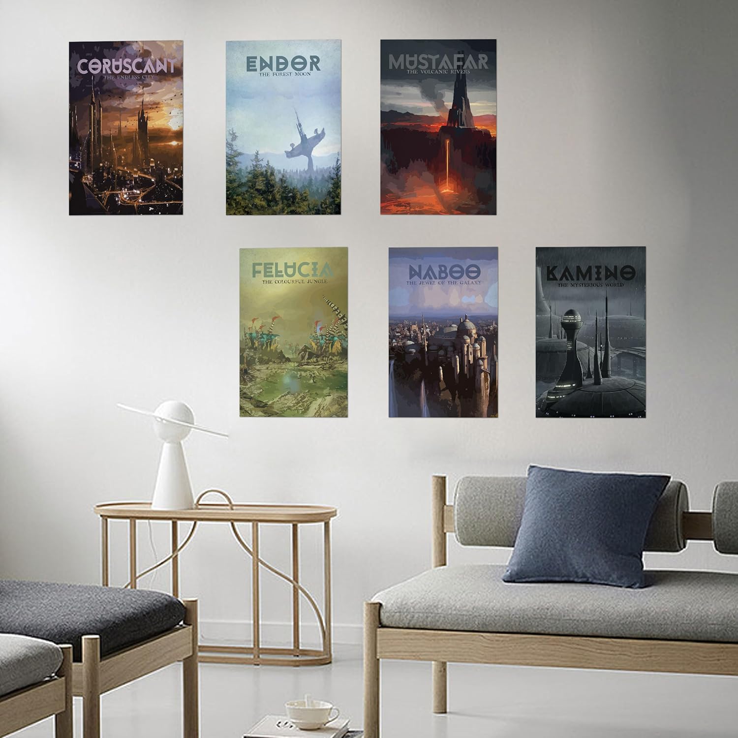 Paquete de 12 pósteres de película de estrellas estilo viaje de 8 x 12 pulgadas, póster espacial de cartón, arte de pared para sala de estar de