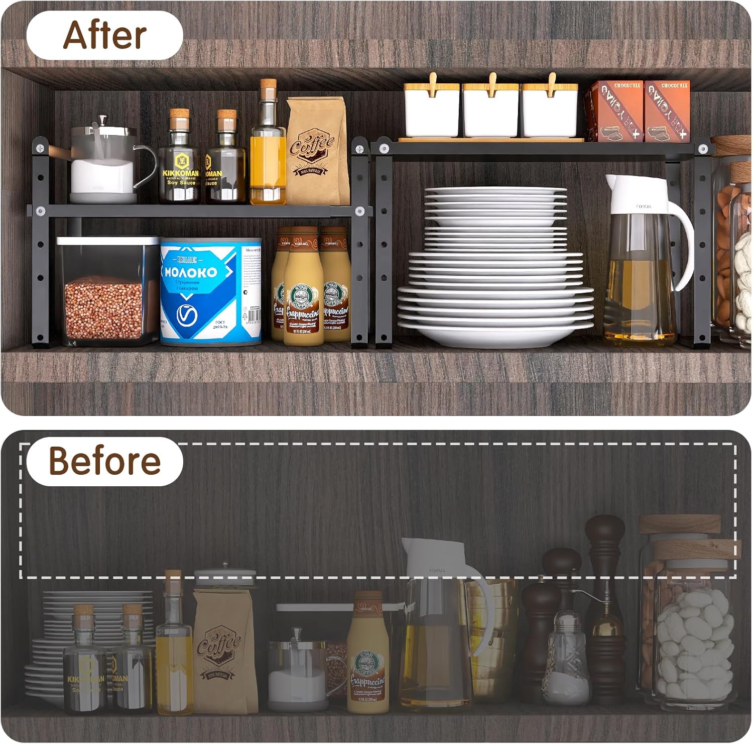 Organizador de encimera de cocina expandible, organizador de estante de gabinete ajustable, estante apilable para encimera de cocina, estantes