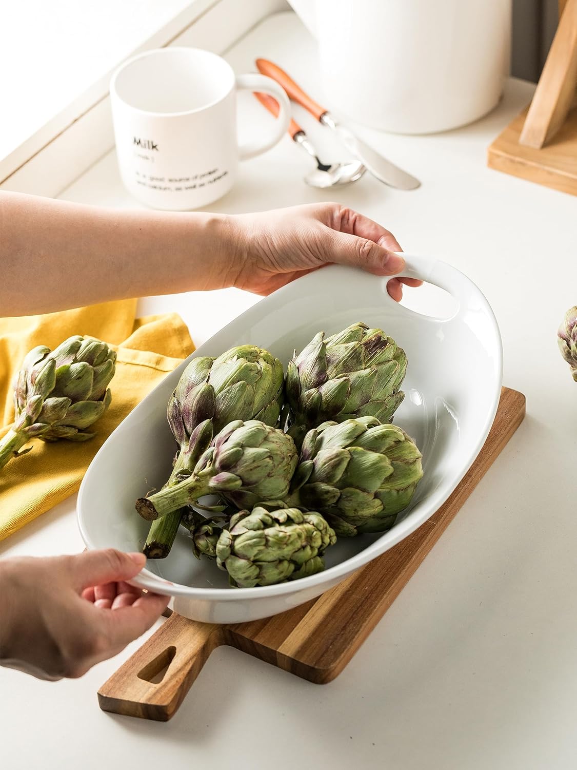 Juego de cuencos de porcelana para servir grandes con asas, juego de ensaladas para ramen, cereales, pasta, ensalada y fruta, apto para lavavajillas