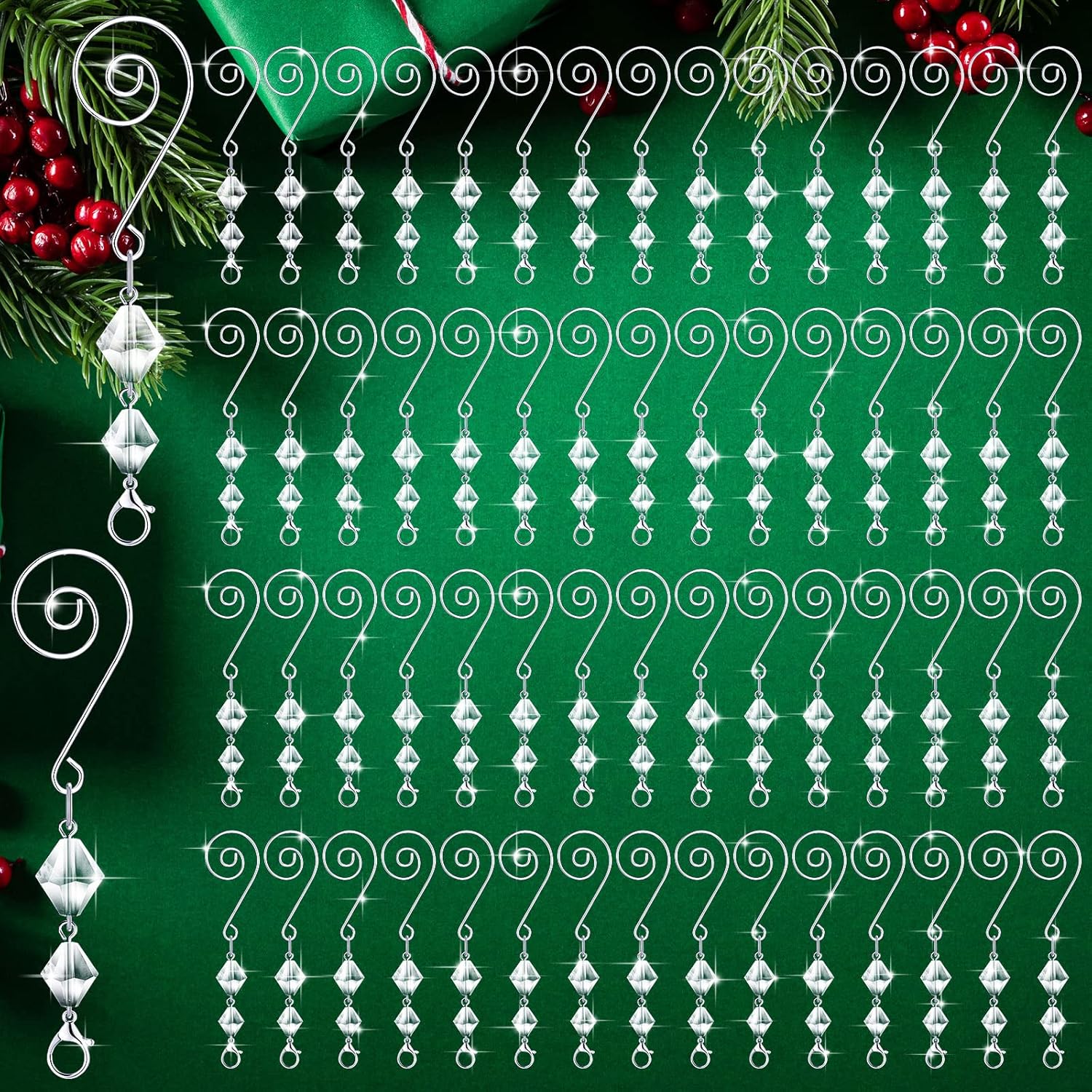 Bucherry 30 ganchos decorativos para adornos de árbol, ganchos decorativos de alambre acrílico transparente, gancho en S con garras de langosta para