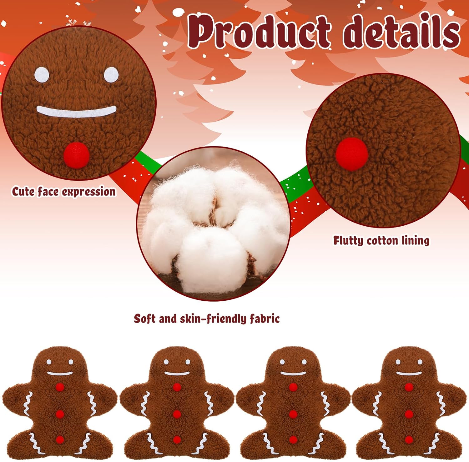 4 cojines de Navidad para fiestas de invierno, decoración para sofá, sofá, hombre de jengibre, almohada de Navidad rellena para fiestas al aire