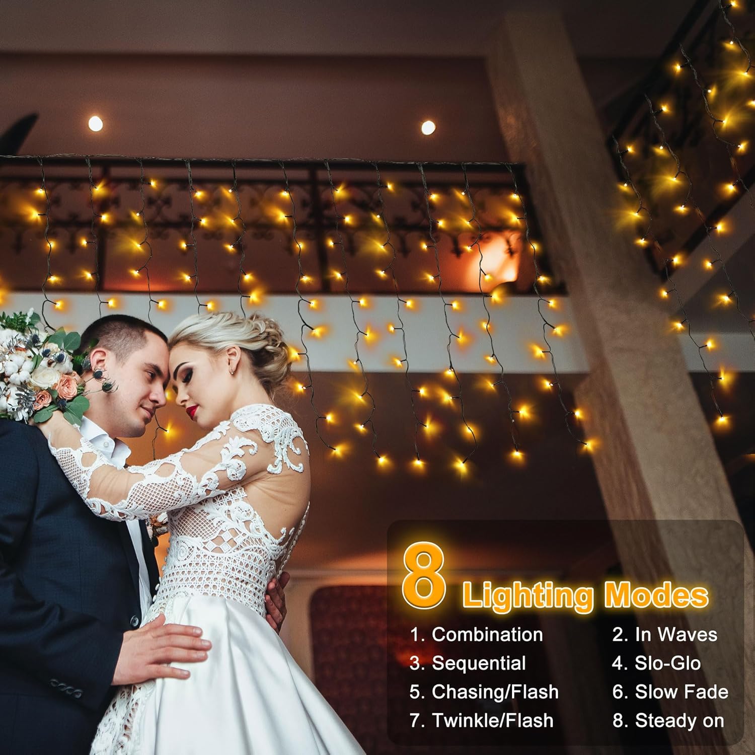 200 luces LED para cortina, 13 x 3.3 pies, enchufable, 8 modos de iluminación, para colgar en la ventana, para exteriores, dormitorio, fiesta,