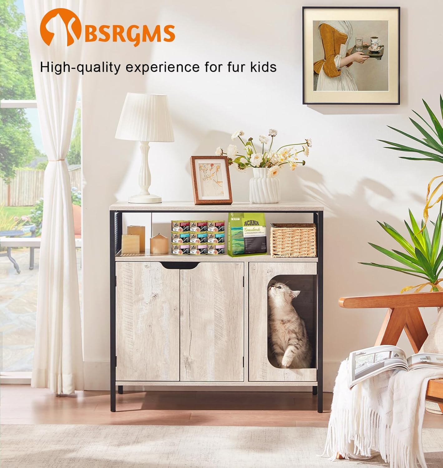 BSRGMS Caja de arena grande para gatos, muebles ocultos, muebles para gatos de interior, de madera, baño de gatos, armario de arena para gatos con
