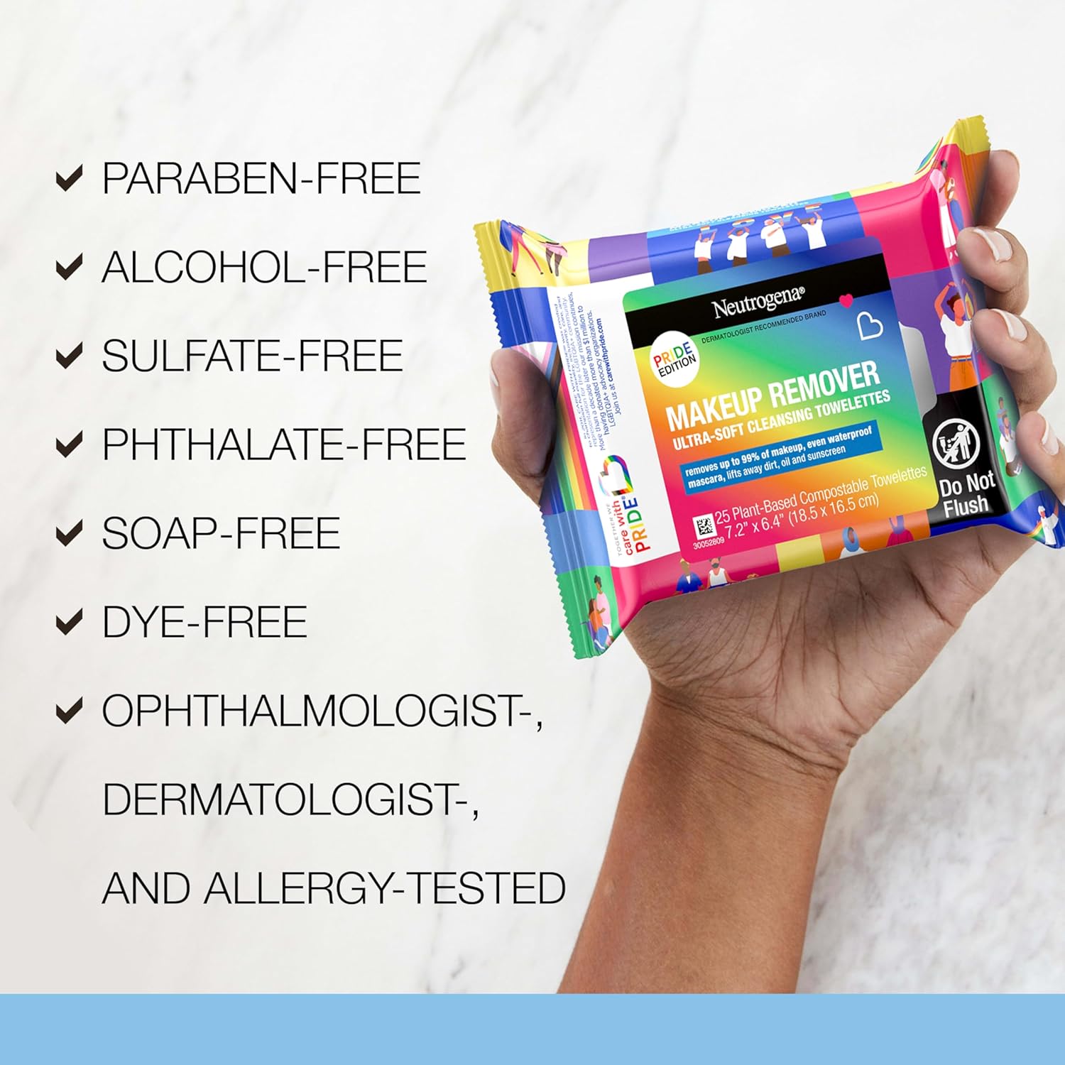 Care with Pride Neutrogena – Toallitas limpiadoras desmaquillantes, 25 unidades, paquete doble