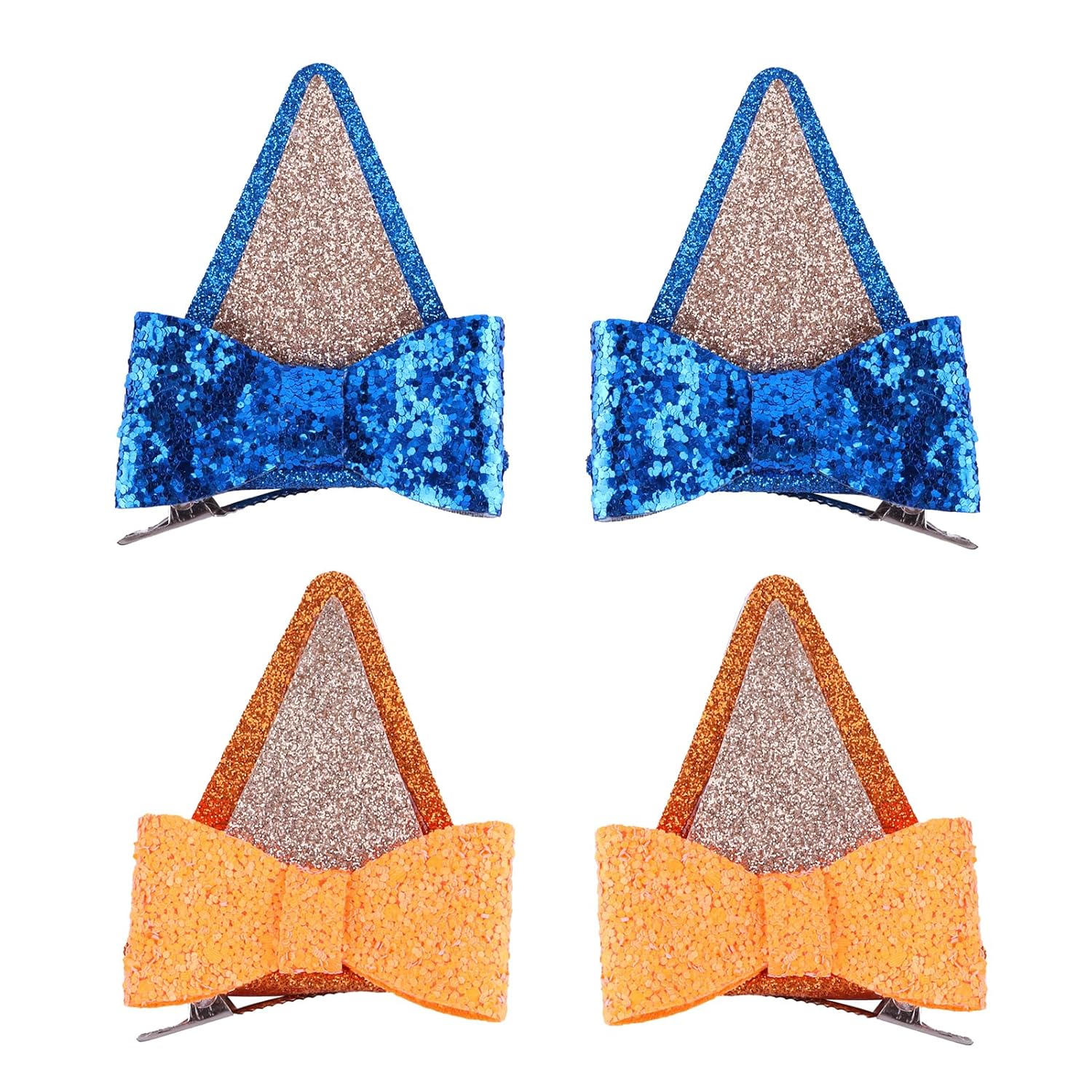 2 pares de pinzas para el pelo de orejas azules para niñas y niños, adorables accesorios de pasadores de pelo con lazo, decoraciones de fiestas de