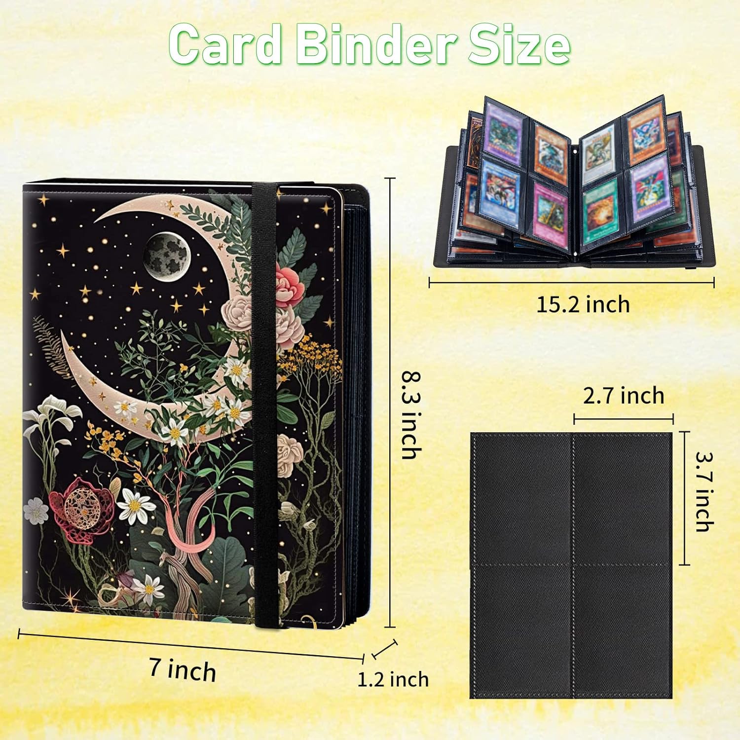 Carpeta para tarjetas Moon Floral 4 bolsillos, 320 ranuras para tarjetas, piel sintética