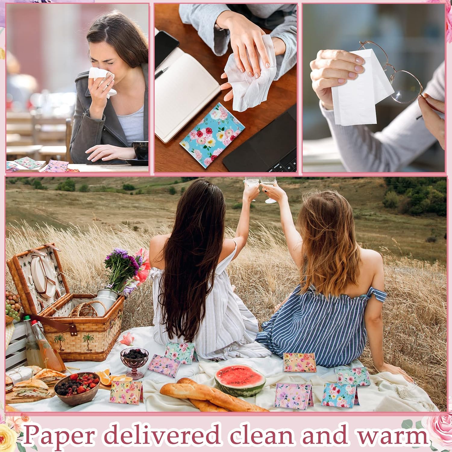 40 pañuelos florales de viaje de 3 capas, paquete delgado de bolsillo para cartera, pañuelos faciales, tamaño de viaje, artículos esenciales de