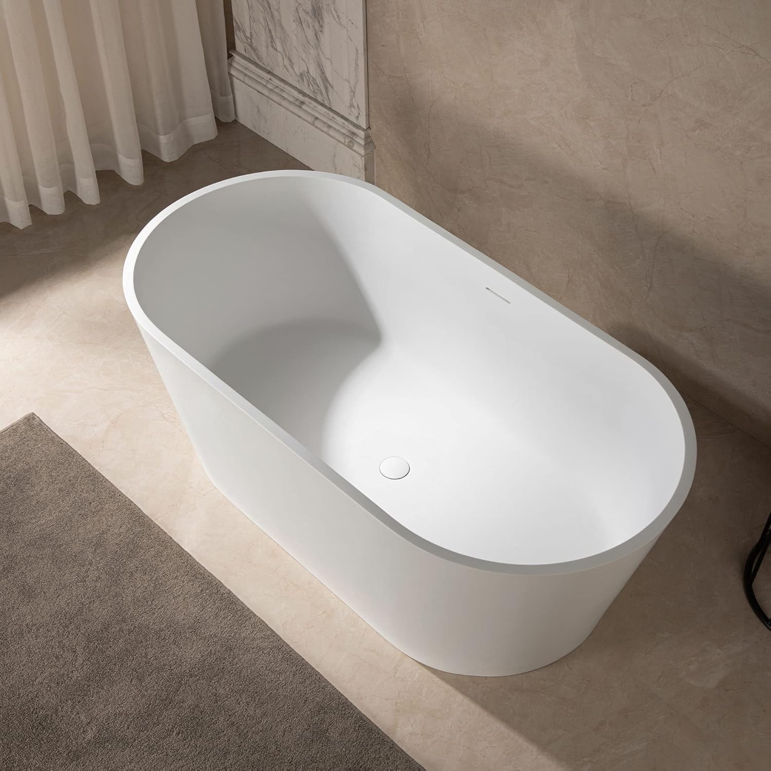 WOODBRIDGE B0041 59 pulgadas x 29 pulgadas. Bañera independiente de superficie sólida contemporánea, color blanco mate