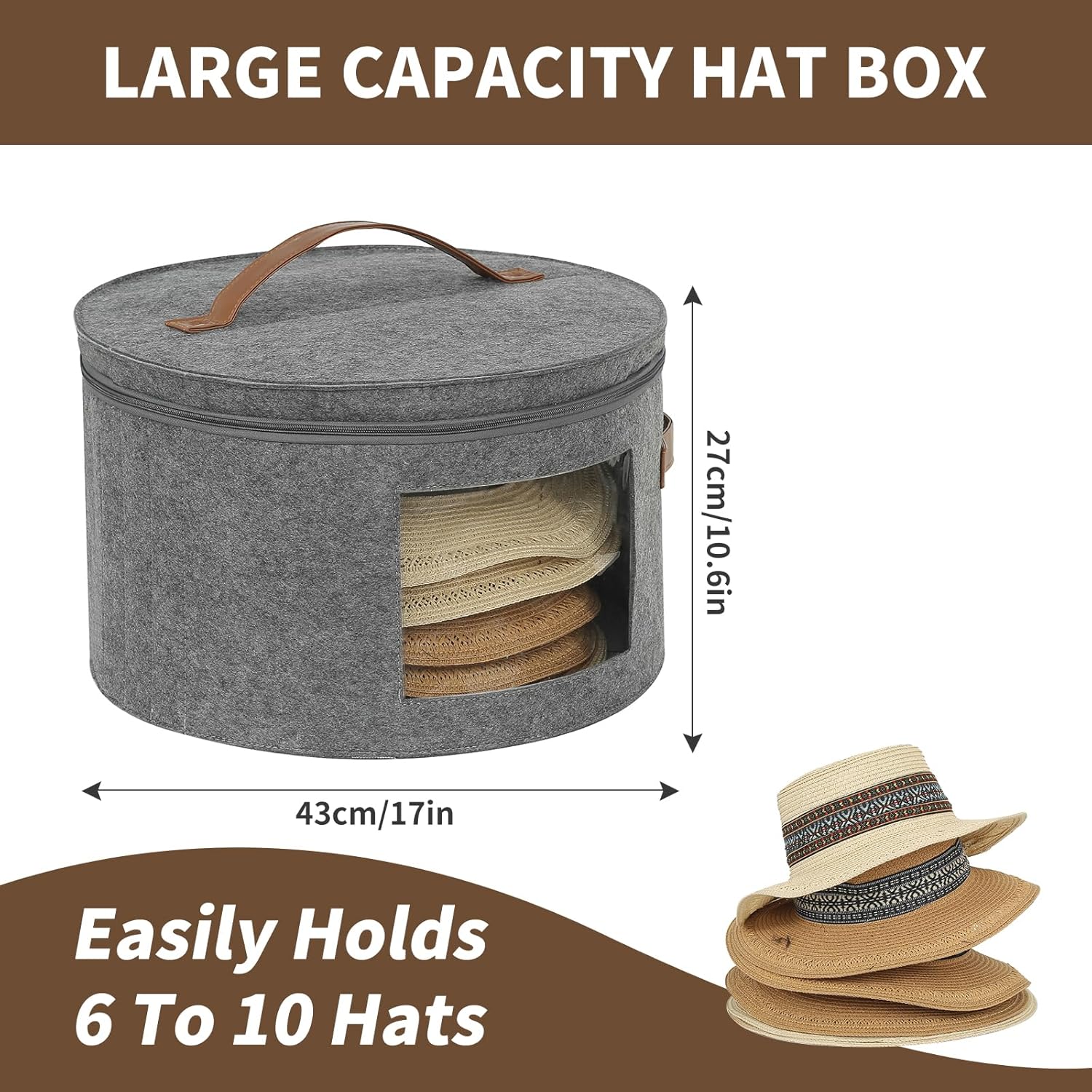 Qozary Caja de almacenamiento reforzada para sombreros, organizador de sombreros para mujeres y hombres, caja de sombrero de vaquero con paneles de