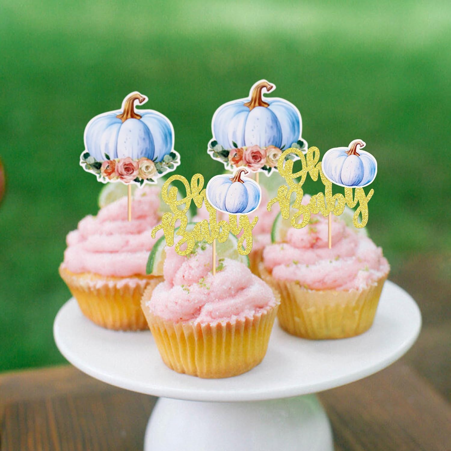 24 piezas Oh Baby Pumpkin Cupcake Toppers Glitter Pumpkin Cupcake Picks Little Pumpkin Baby Shower Decoraciones Oh Baby Shower Tema de Cosecha de