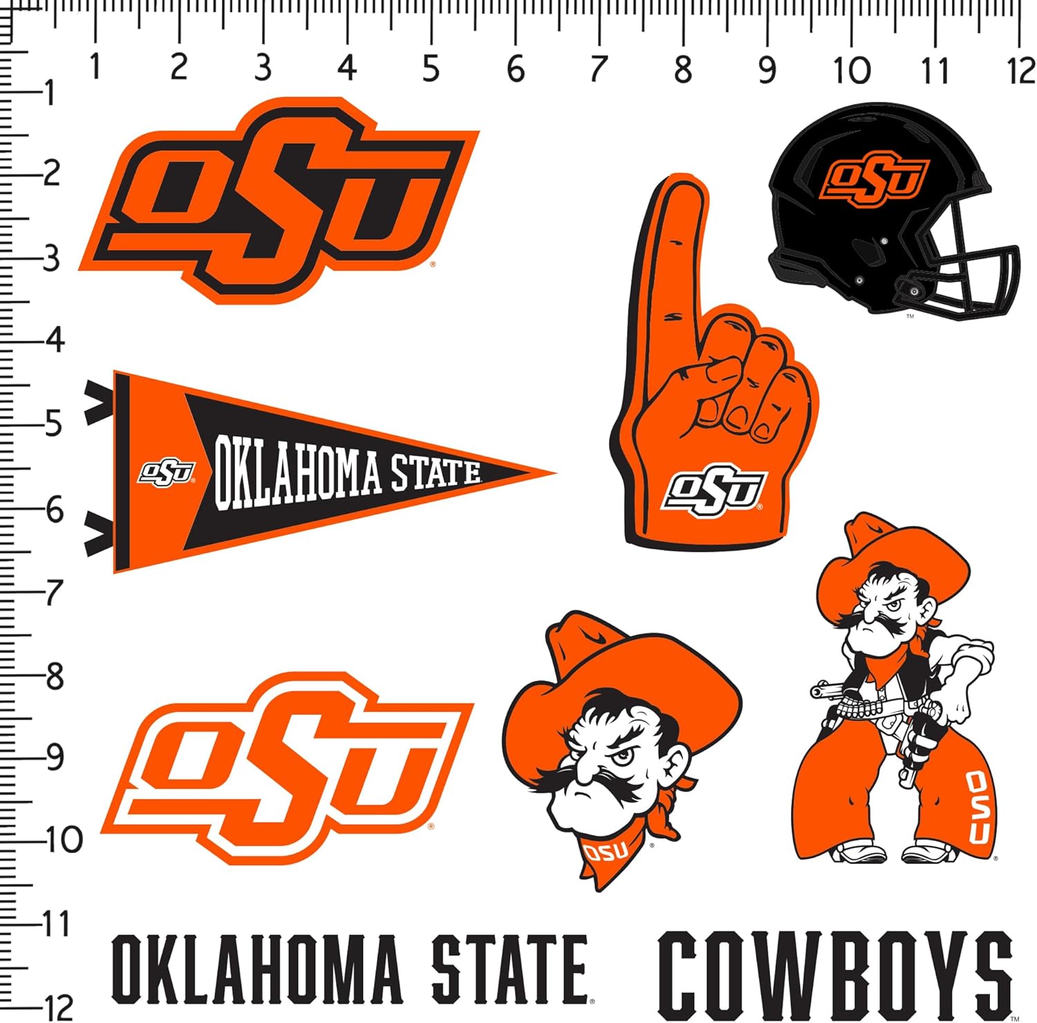 Oklahoma State University – Juego de 9 calcomanías de vinilo grandes de lujo de 9 quilates, para laptop, botella de agua, álbumes de recortes,