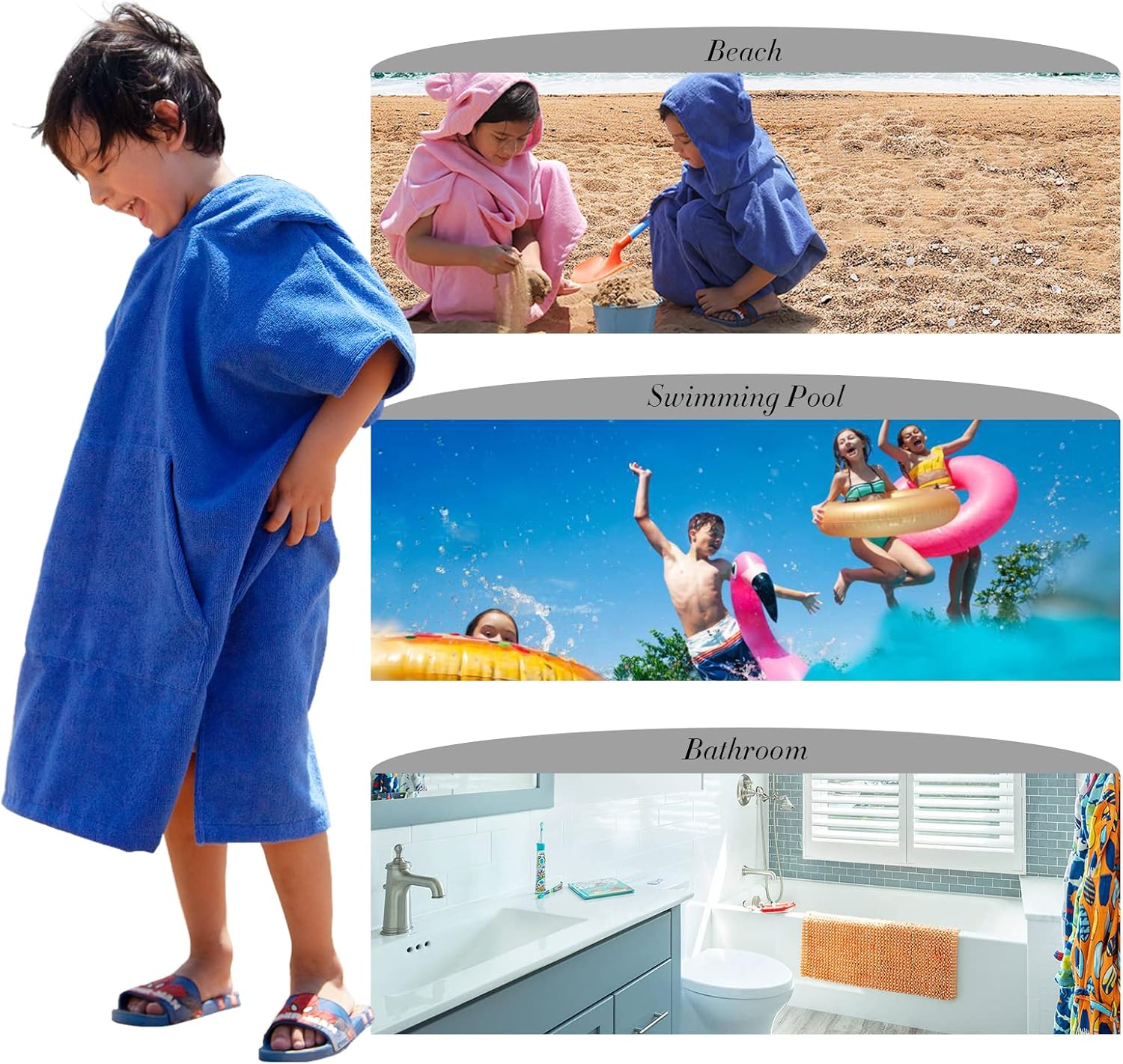 MissShorthair Toalla Poncho para niños, toalla de playa con capucha para niña y niño, poncho de surf, bata de baño, toalla de baño de microfibra,